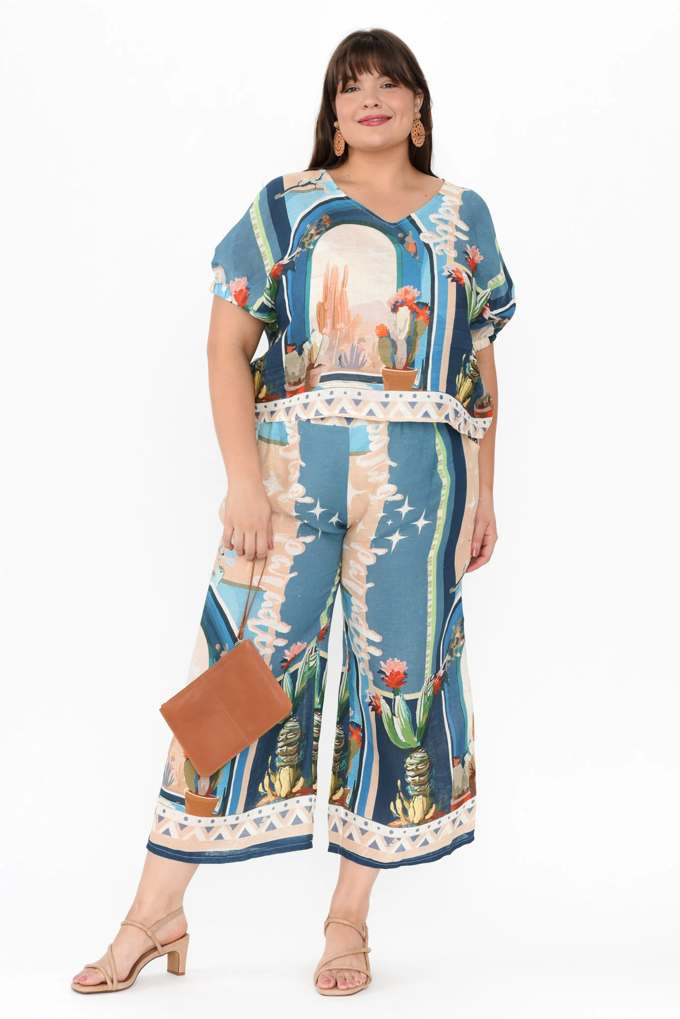 Sayuri Blue Cactus Linen Top - Image 5