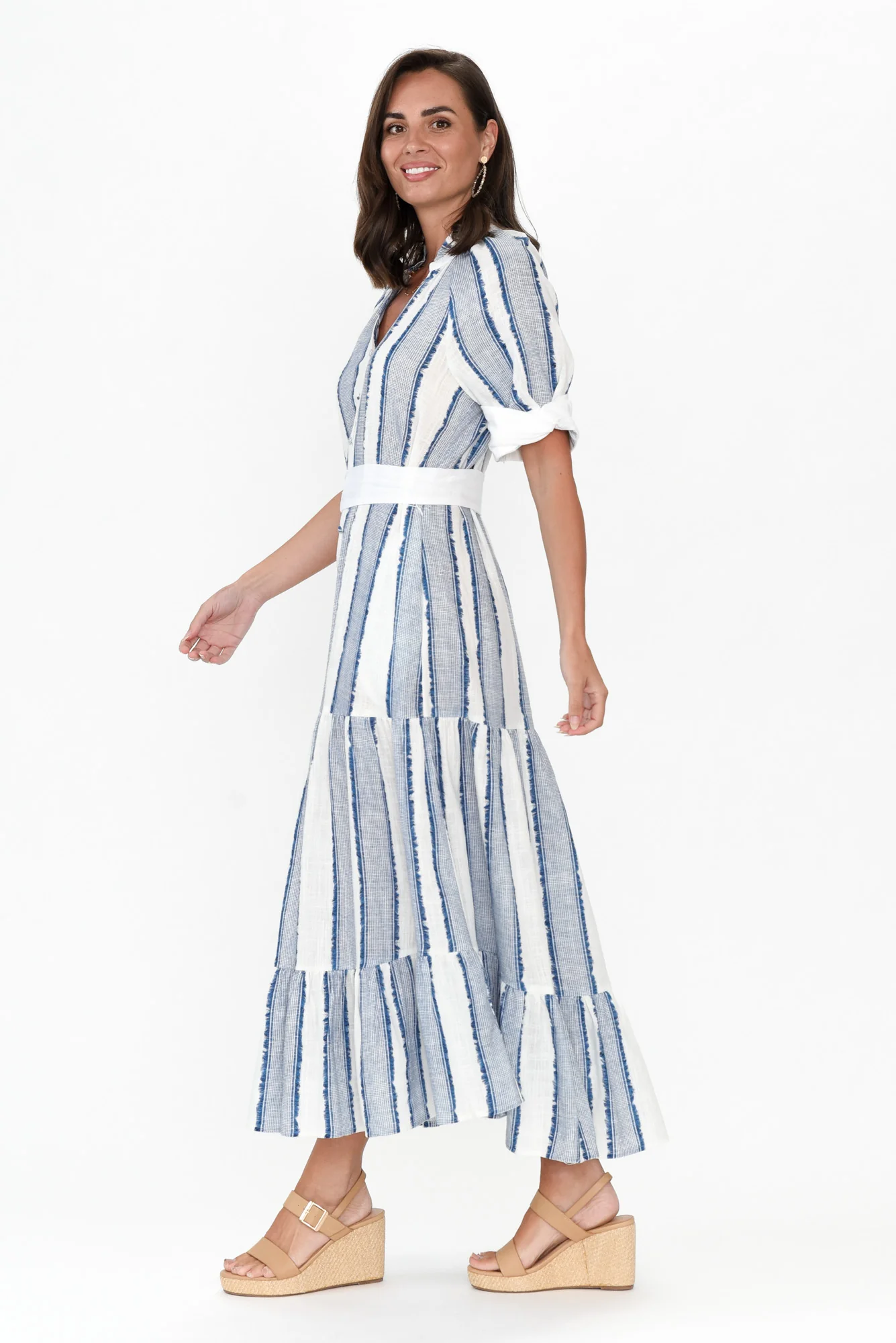 Scala Blue Stripe Linen Blend Dress - Image 3