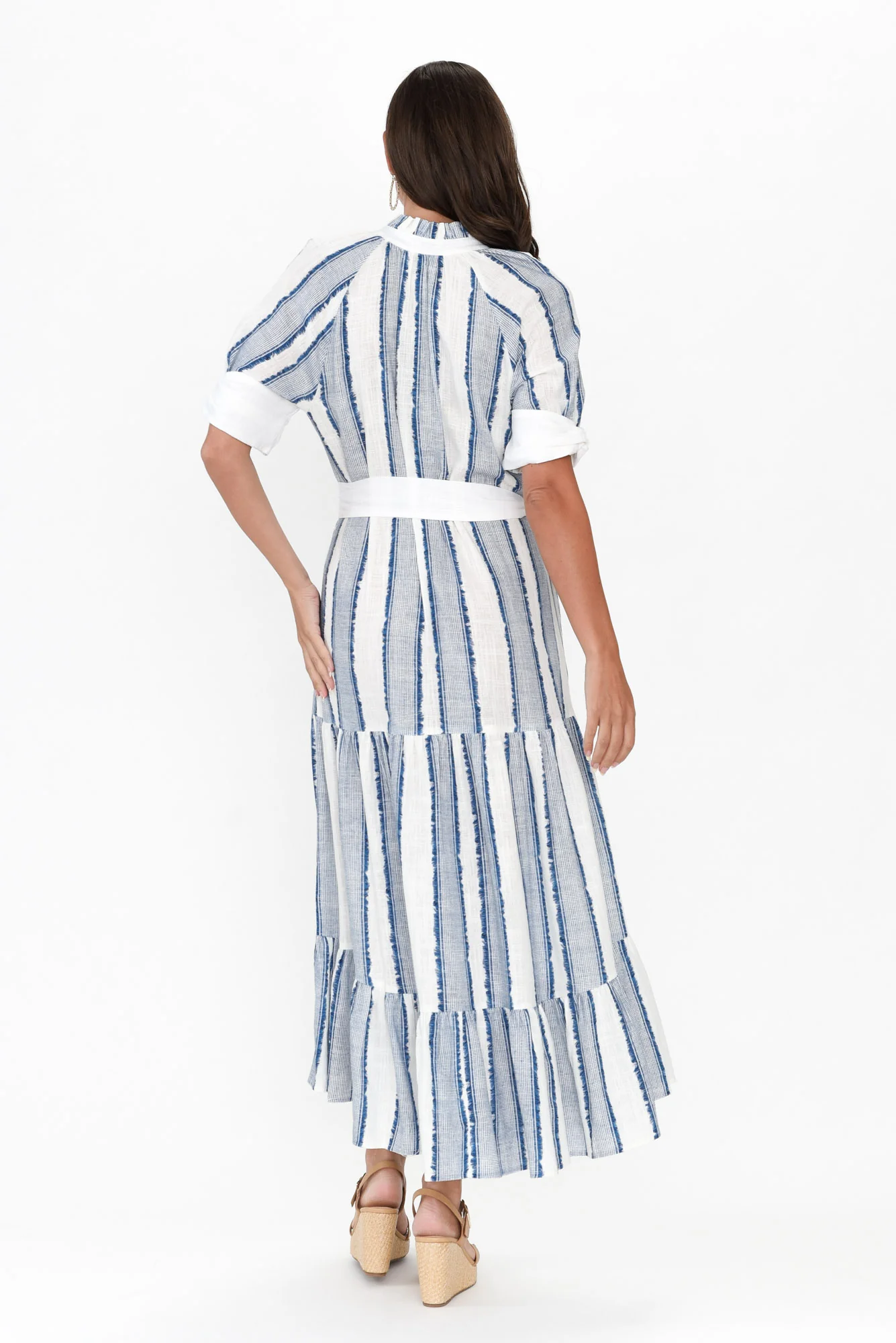 Scala Blue Stripe Linen Blend Dress - Image 4