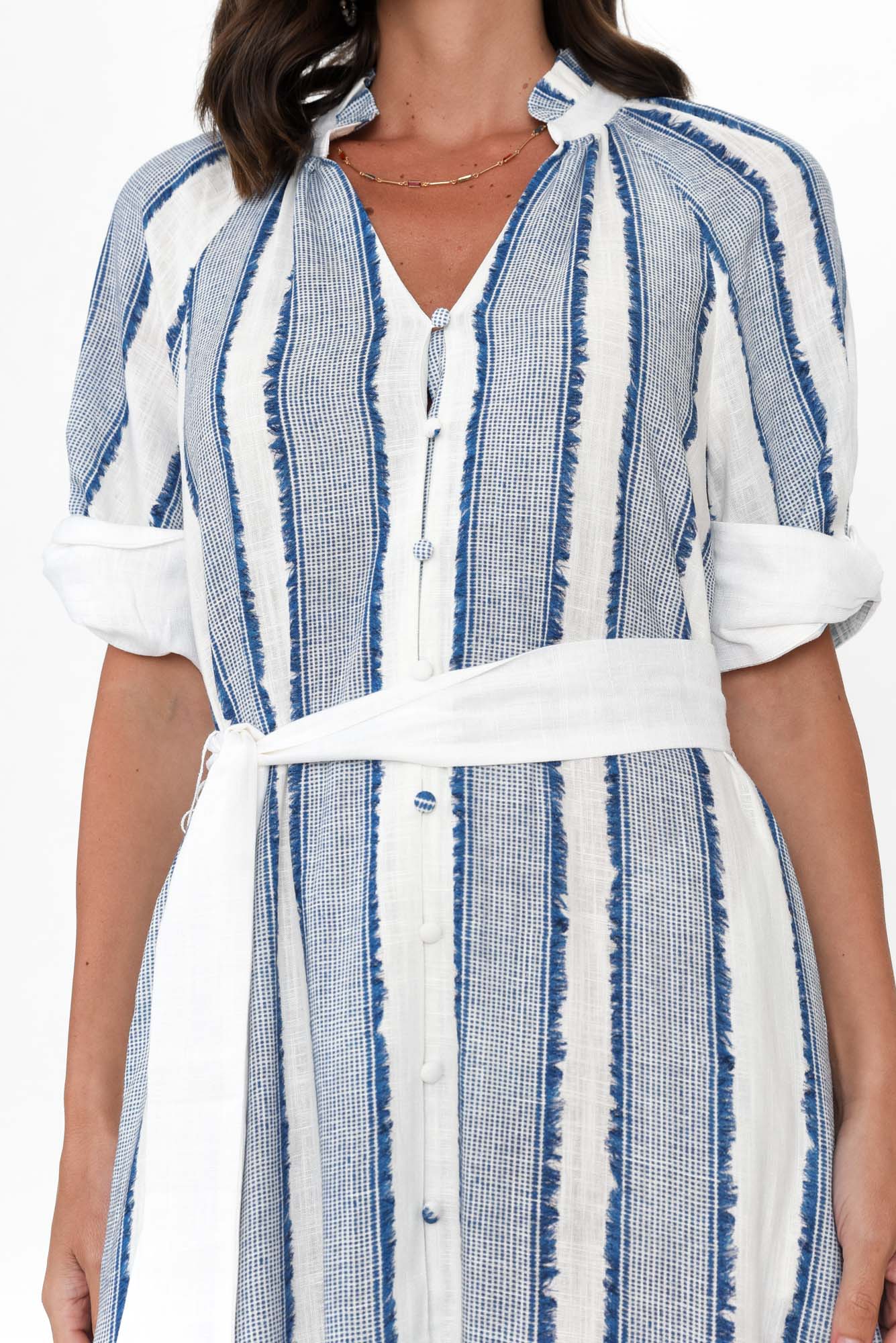 Scala Blue Stripe Linen Blend Dress - Image 5