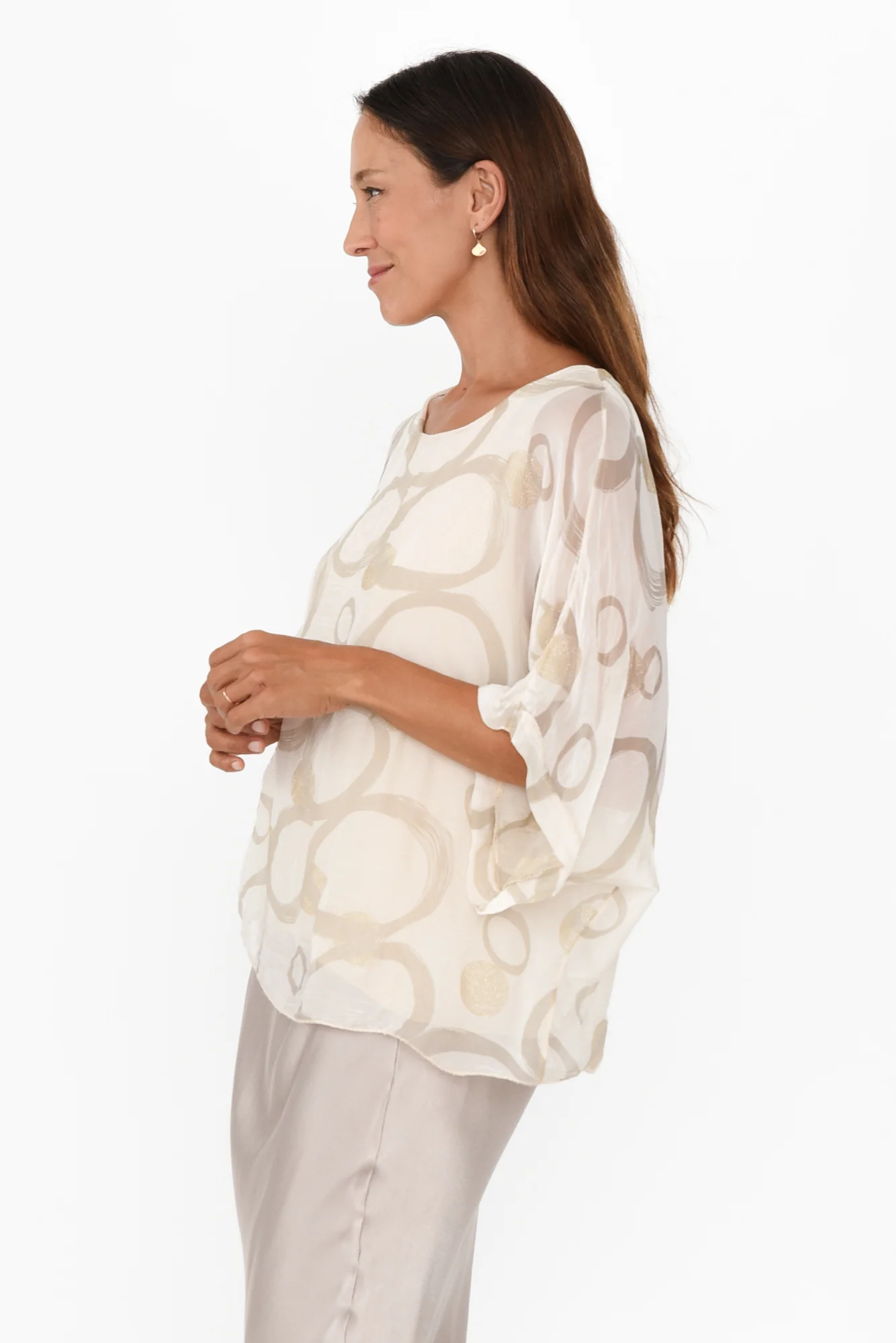 Shaila Cream Circle Silk Top - Image 4