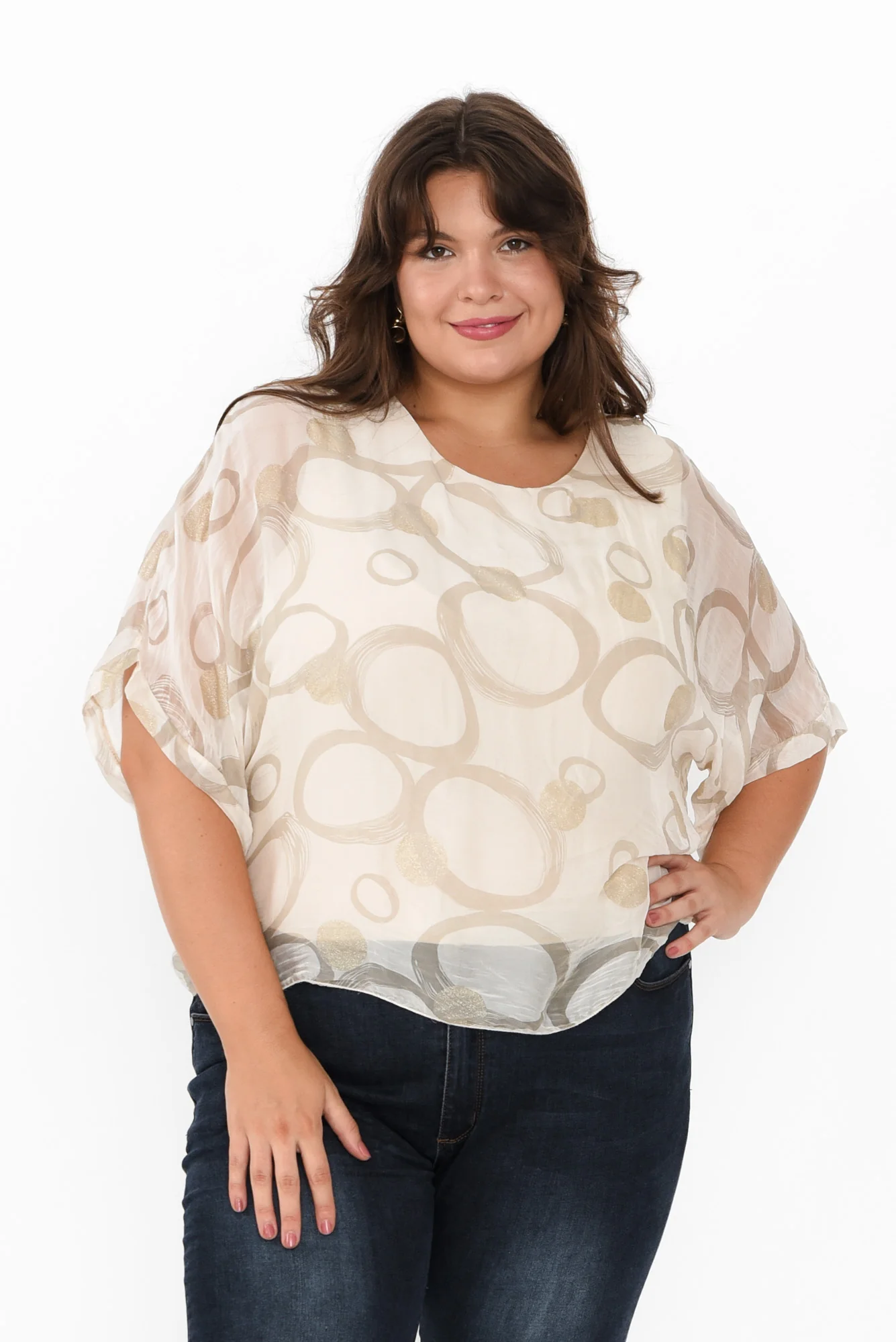 Shaila Cream Circle Silk Top - Image 7