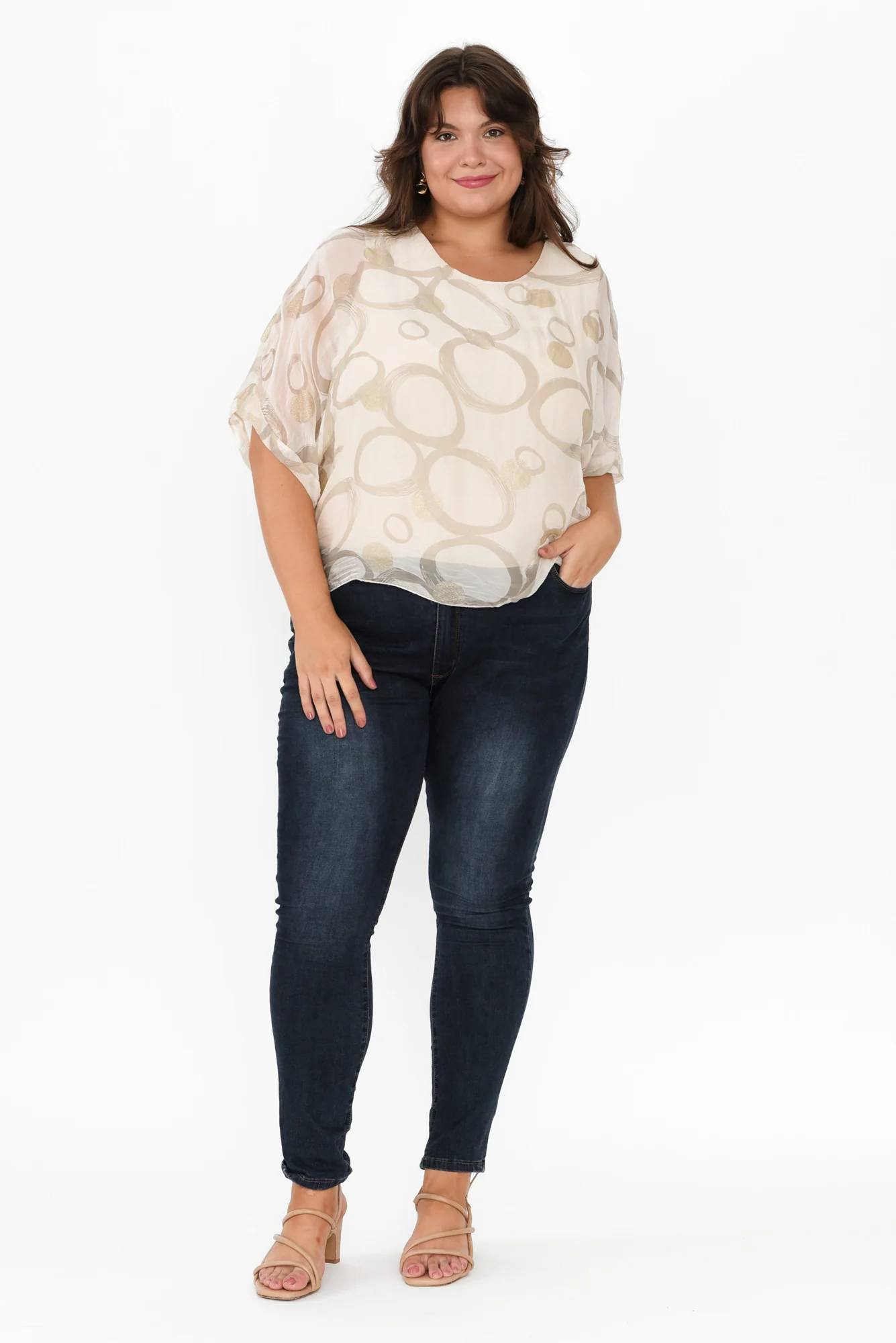 Shaila Cream Circle Silk Top - Image 8