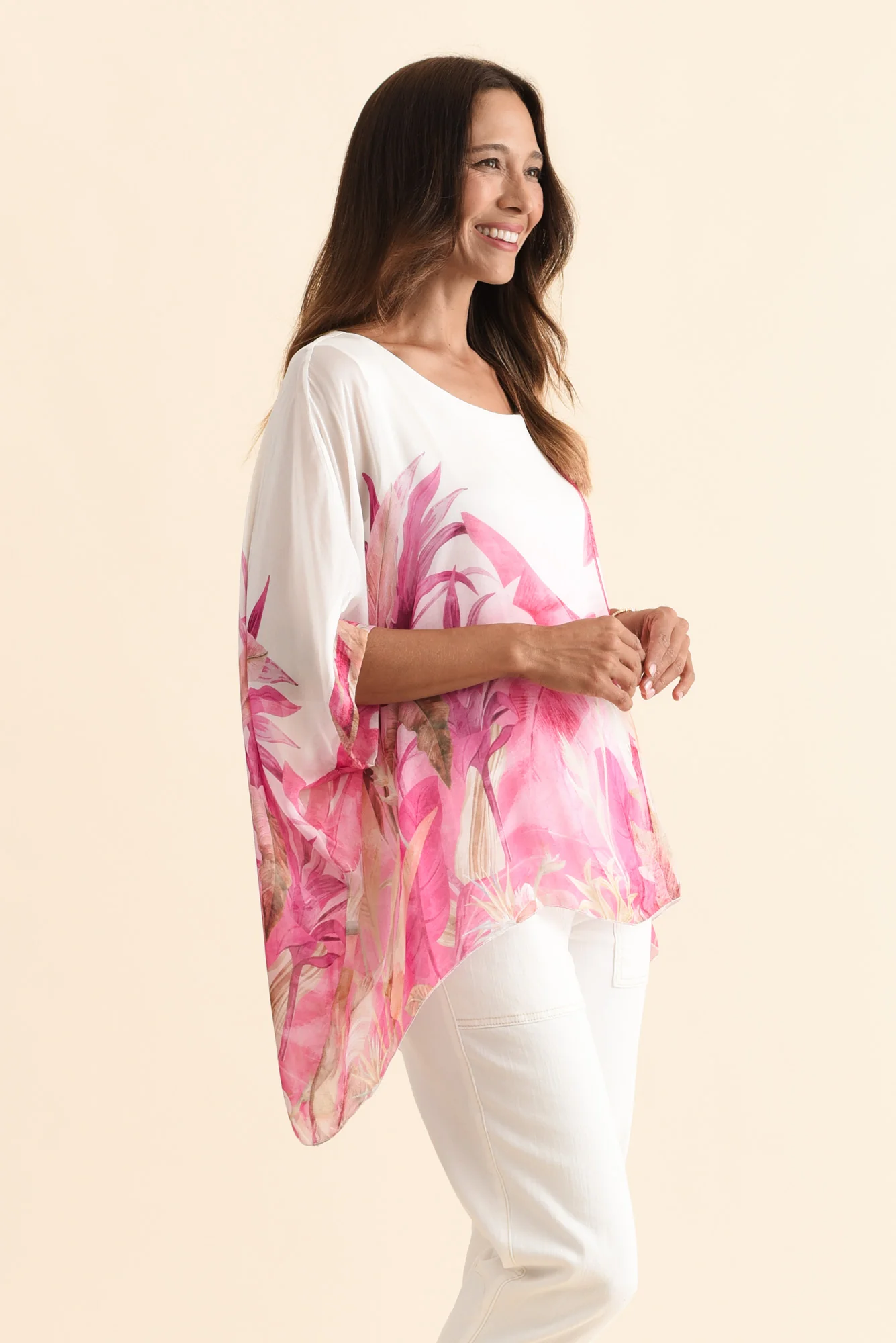 Shauna Pink Palm Silk Overlay Top - Image 3