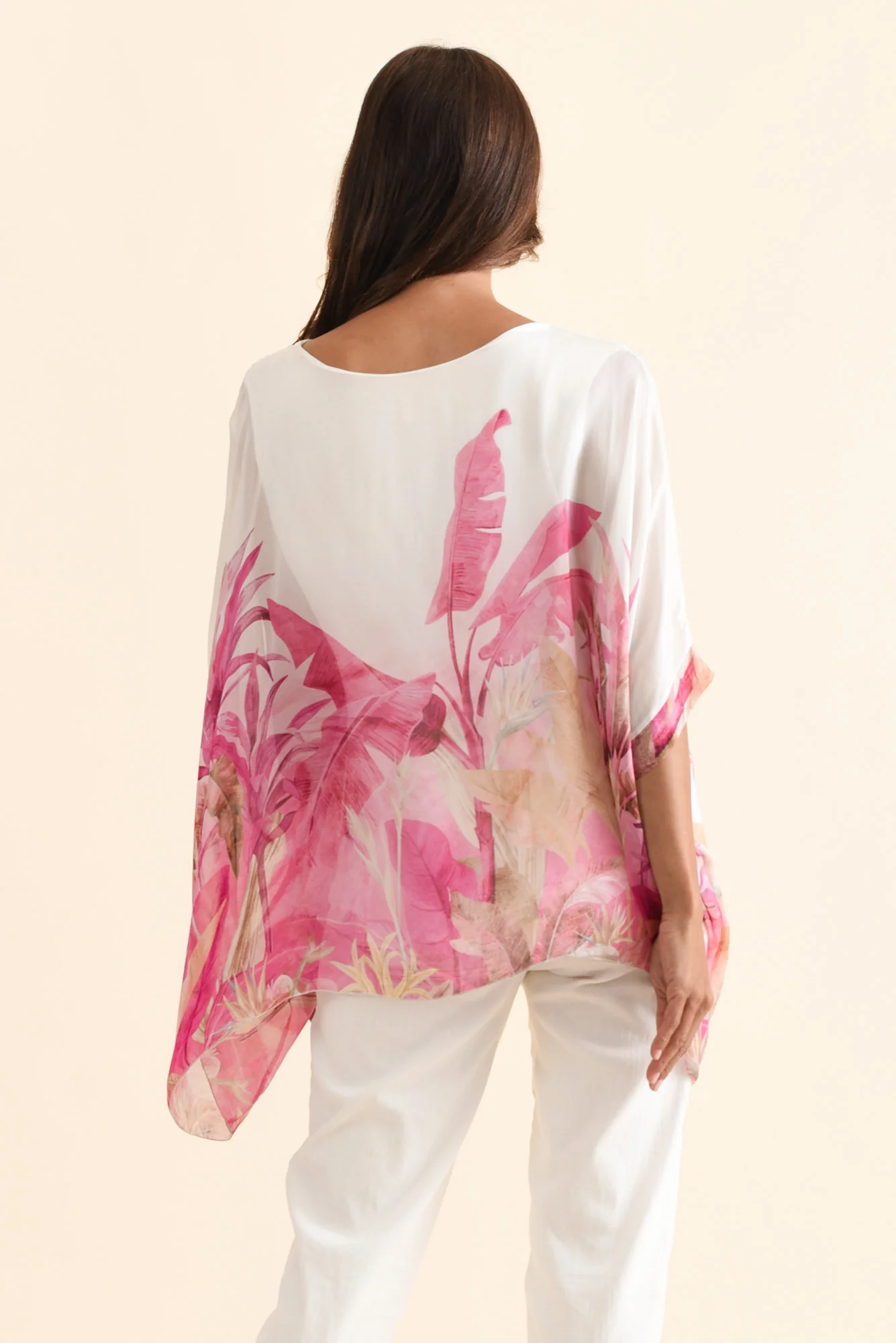 Shauna Pink Palm Silk Overlay Top - Image 4