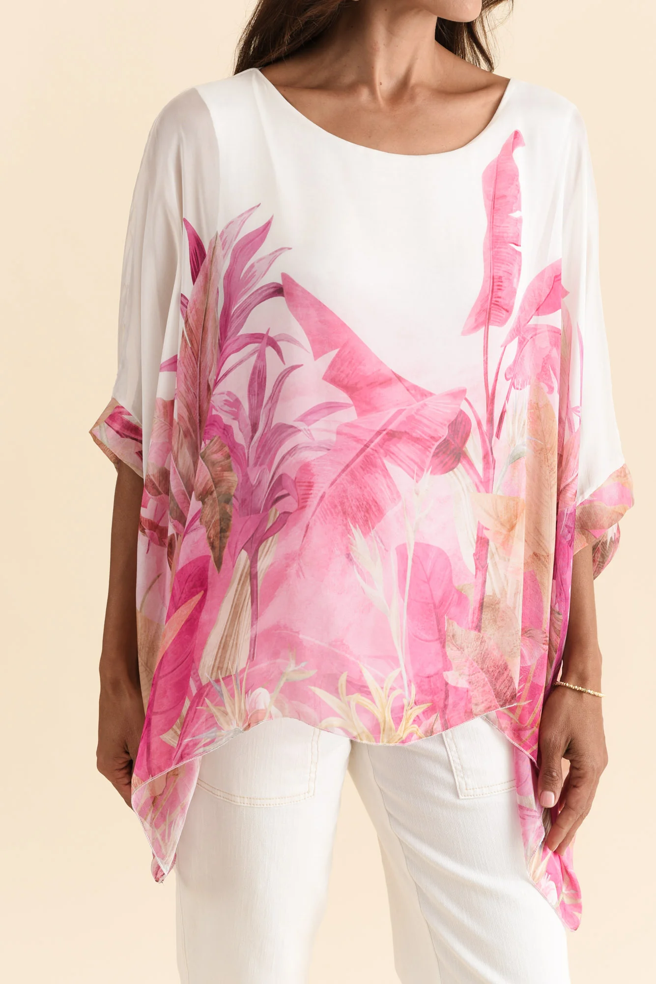 Shauna Pink Palm Silk Overlay Top - Image 5