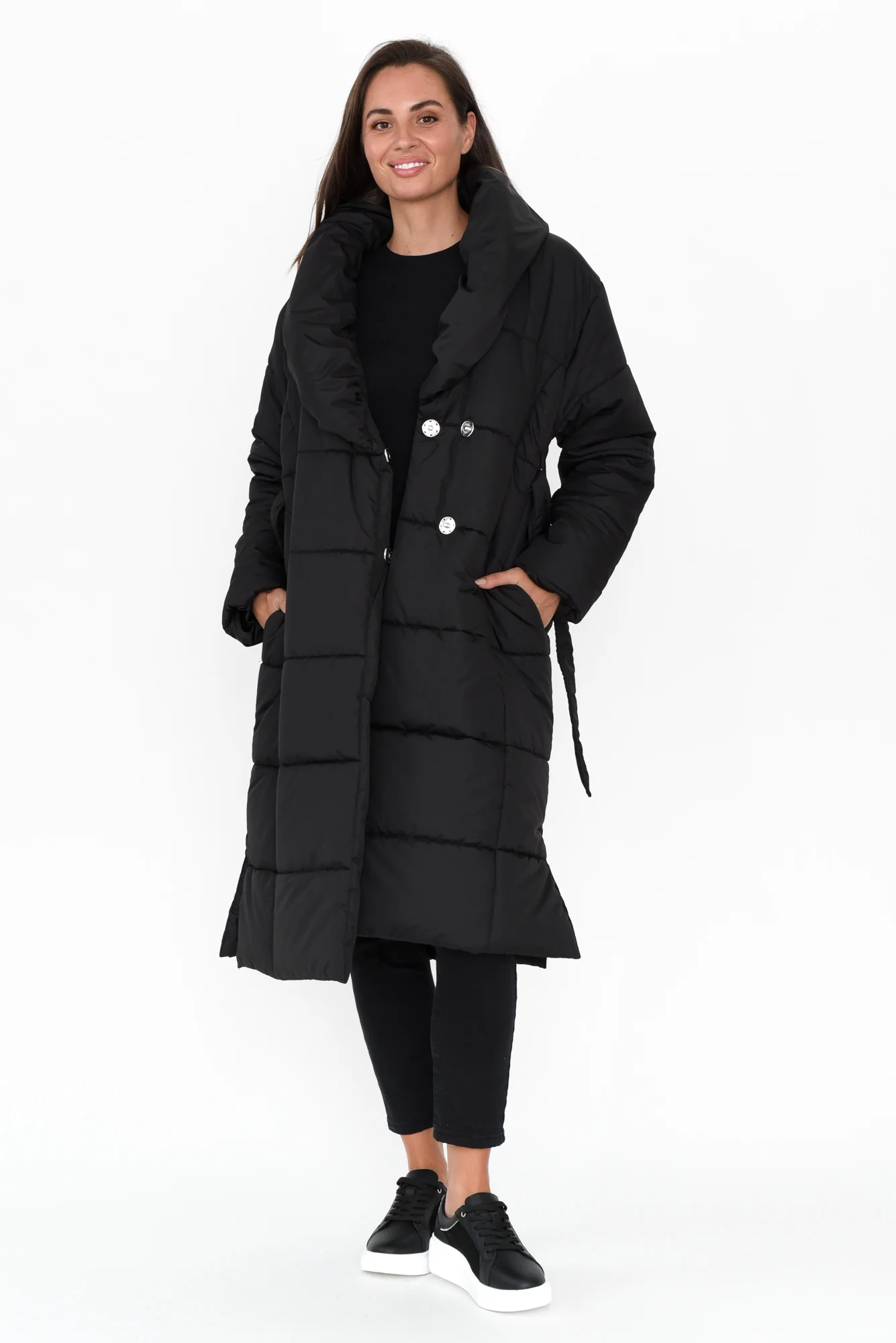 Shawl Black Tie Puffer Coat - Image 3