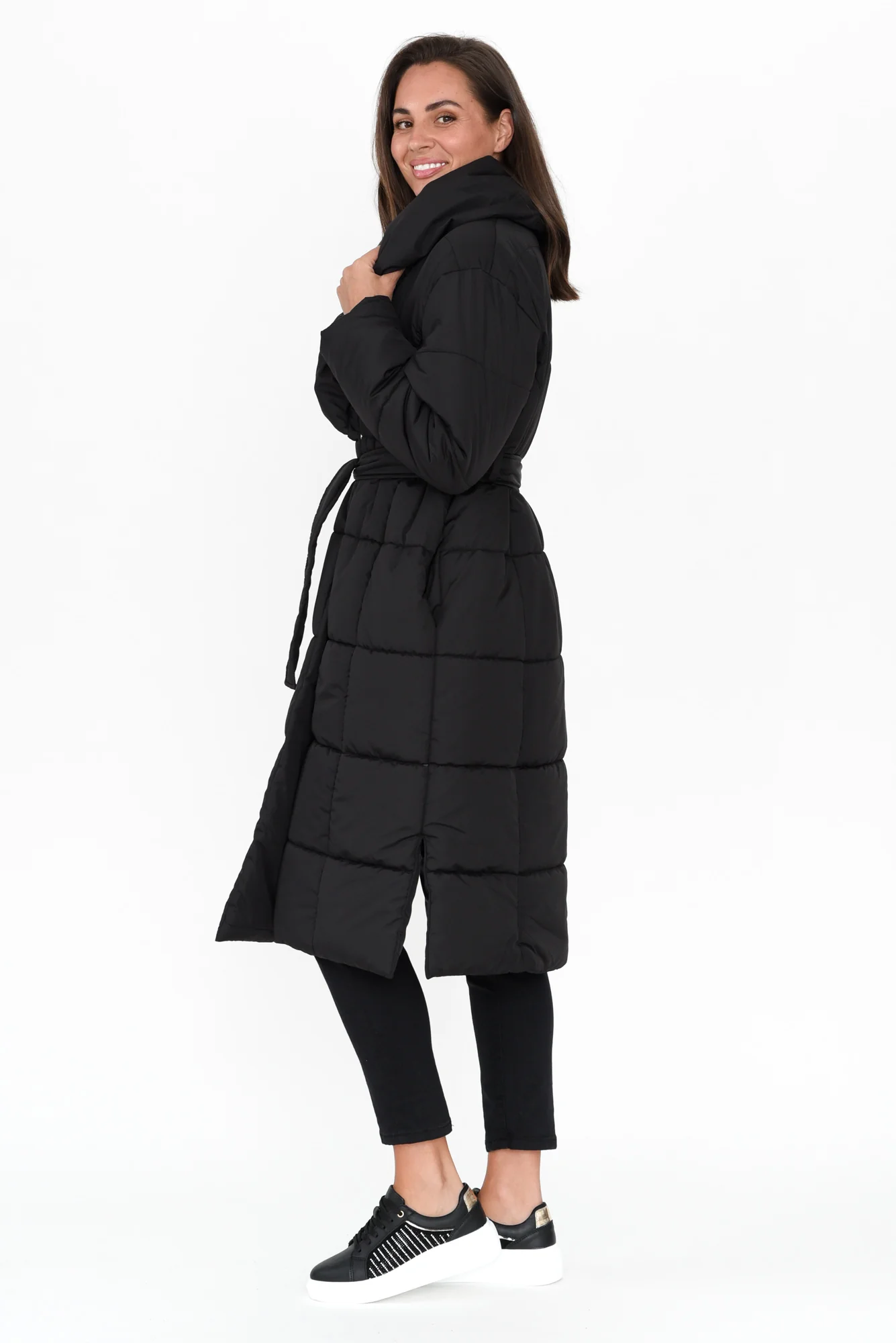 Shawl Black Tie Puffer Coat - Image 4