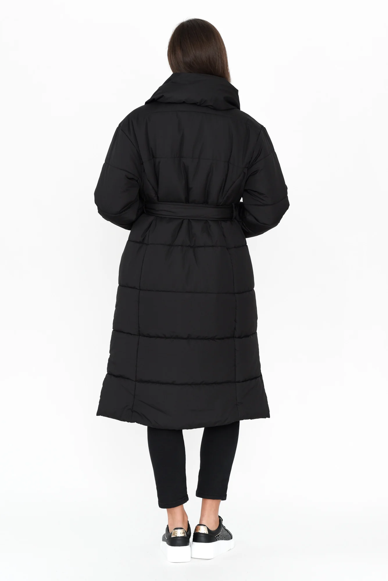 Shawl Black Tie Puffer Coat - Image 5