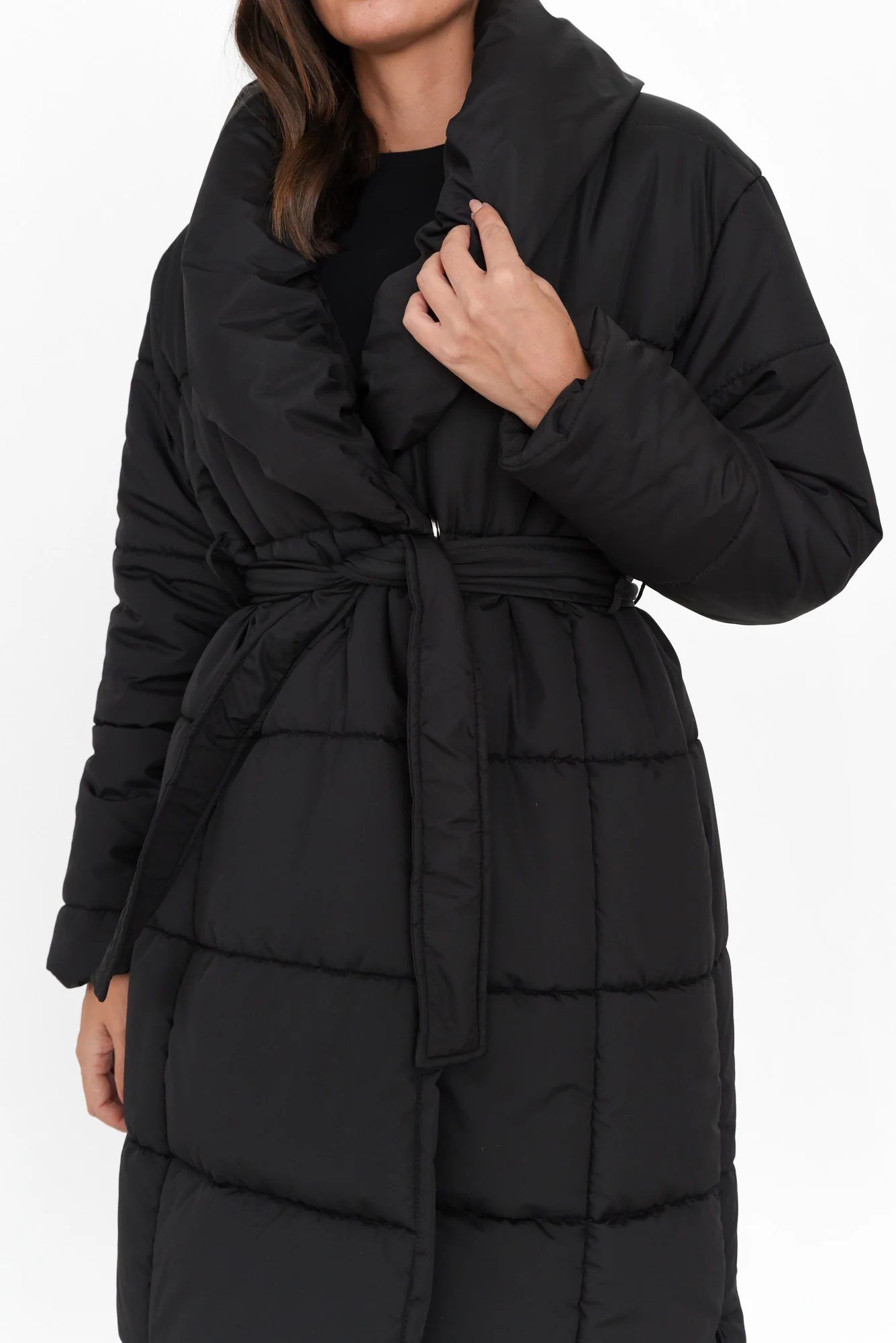 Shawl Black Tie Puffer Coat - Image 6