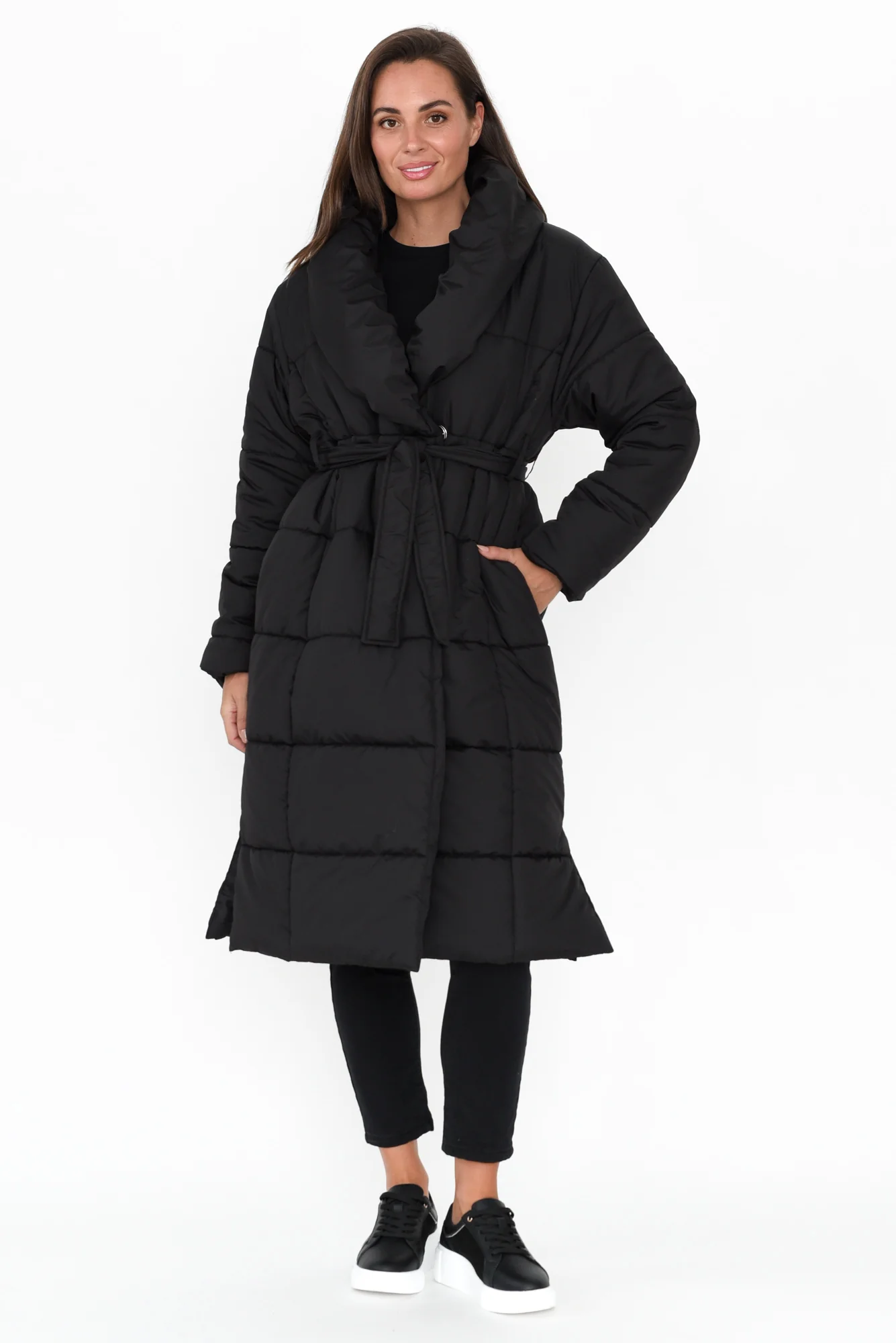 Shawl Black Tie Puffer Coat - Image 7