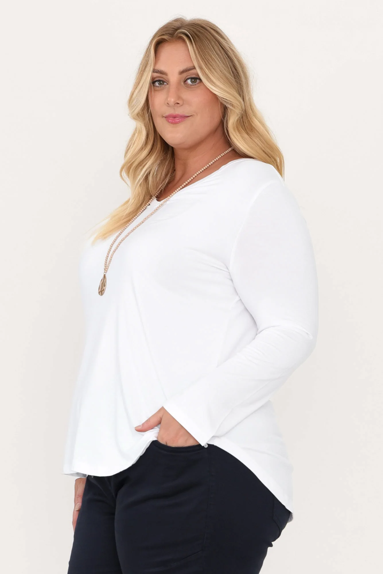 Sia White Bamboo V Neck Top - Image 10