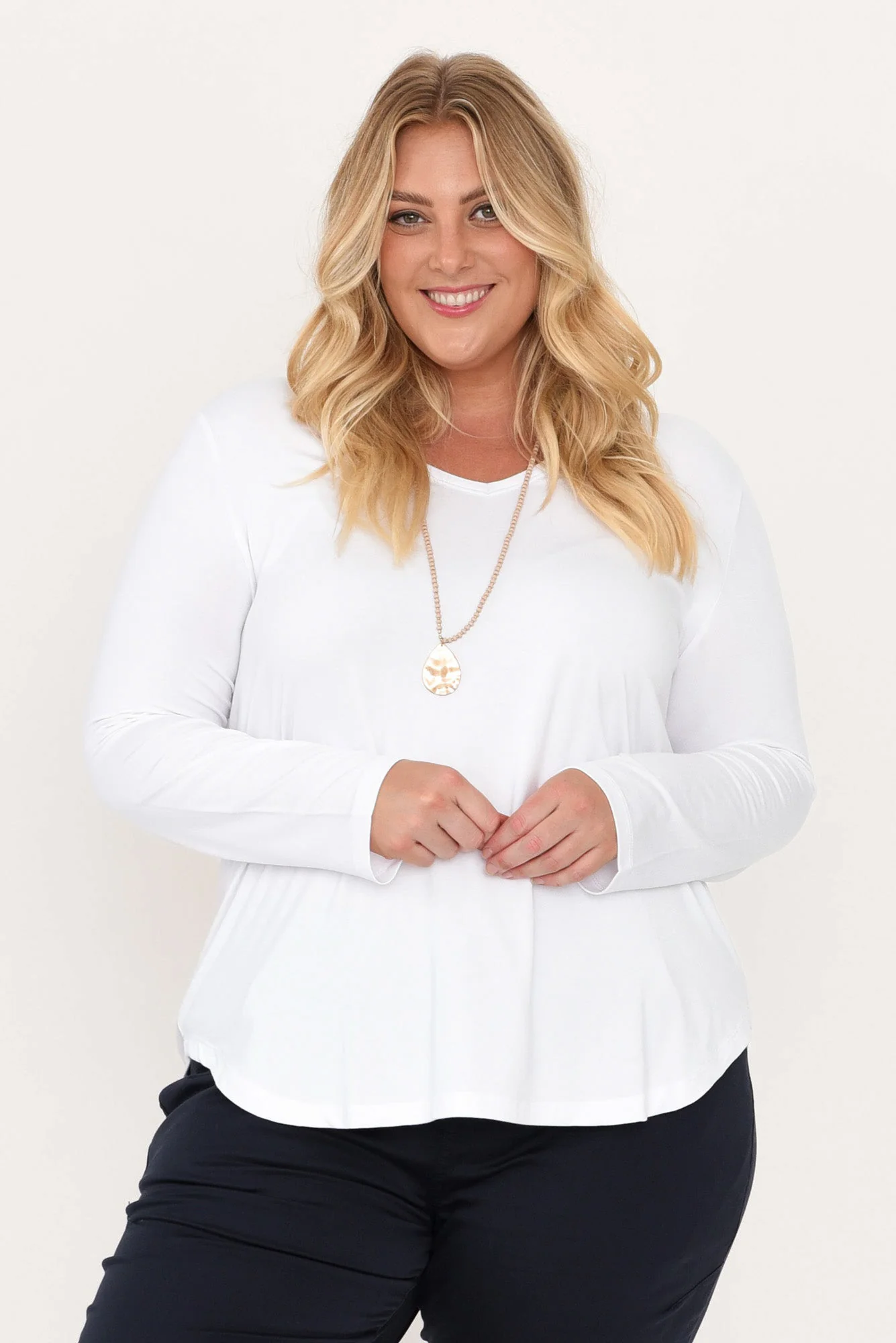 Sia White Bamboo V Neck Top - Image 9