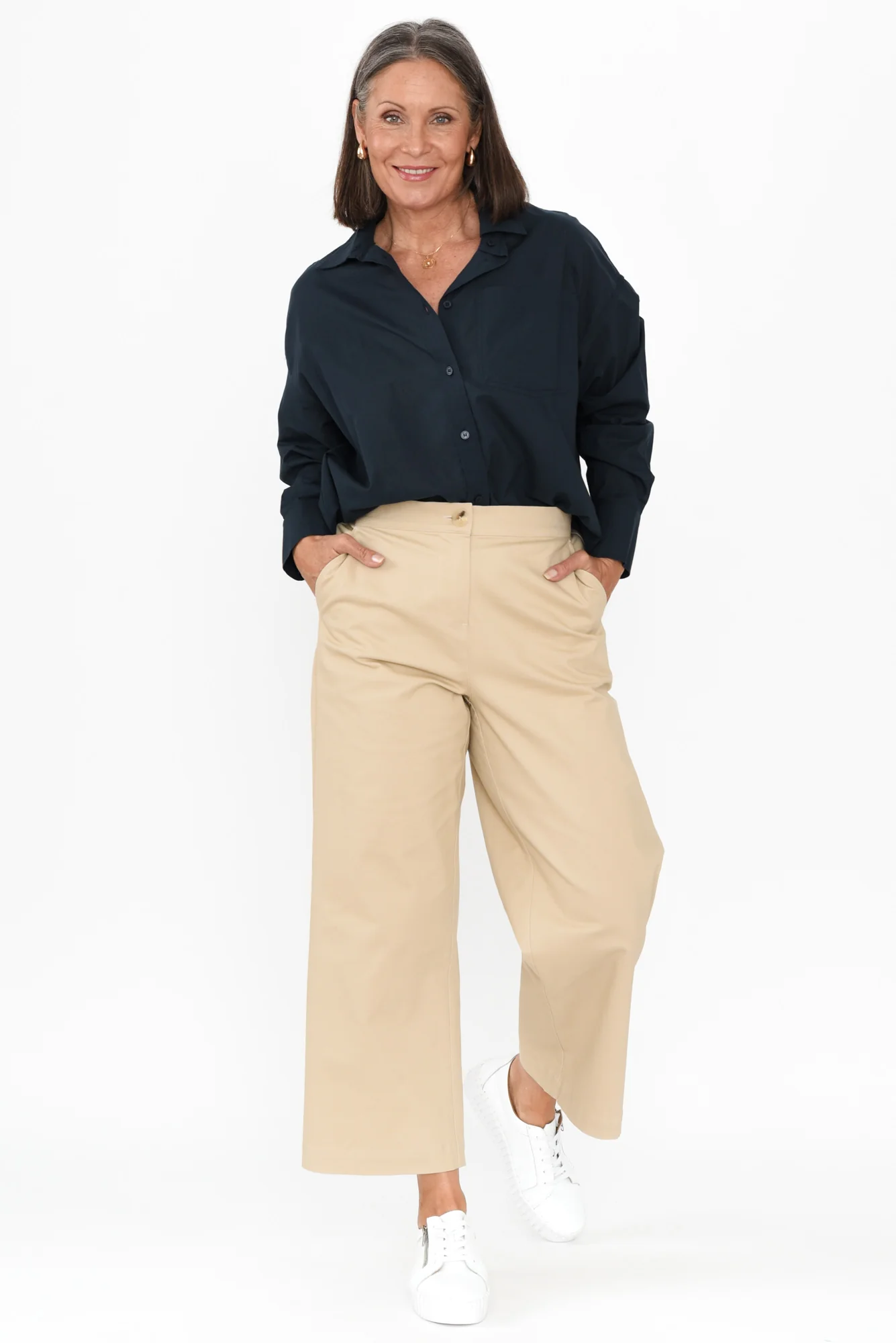 Sinatra Beige Cotton Wide Leg Pants - Image 3