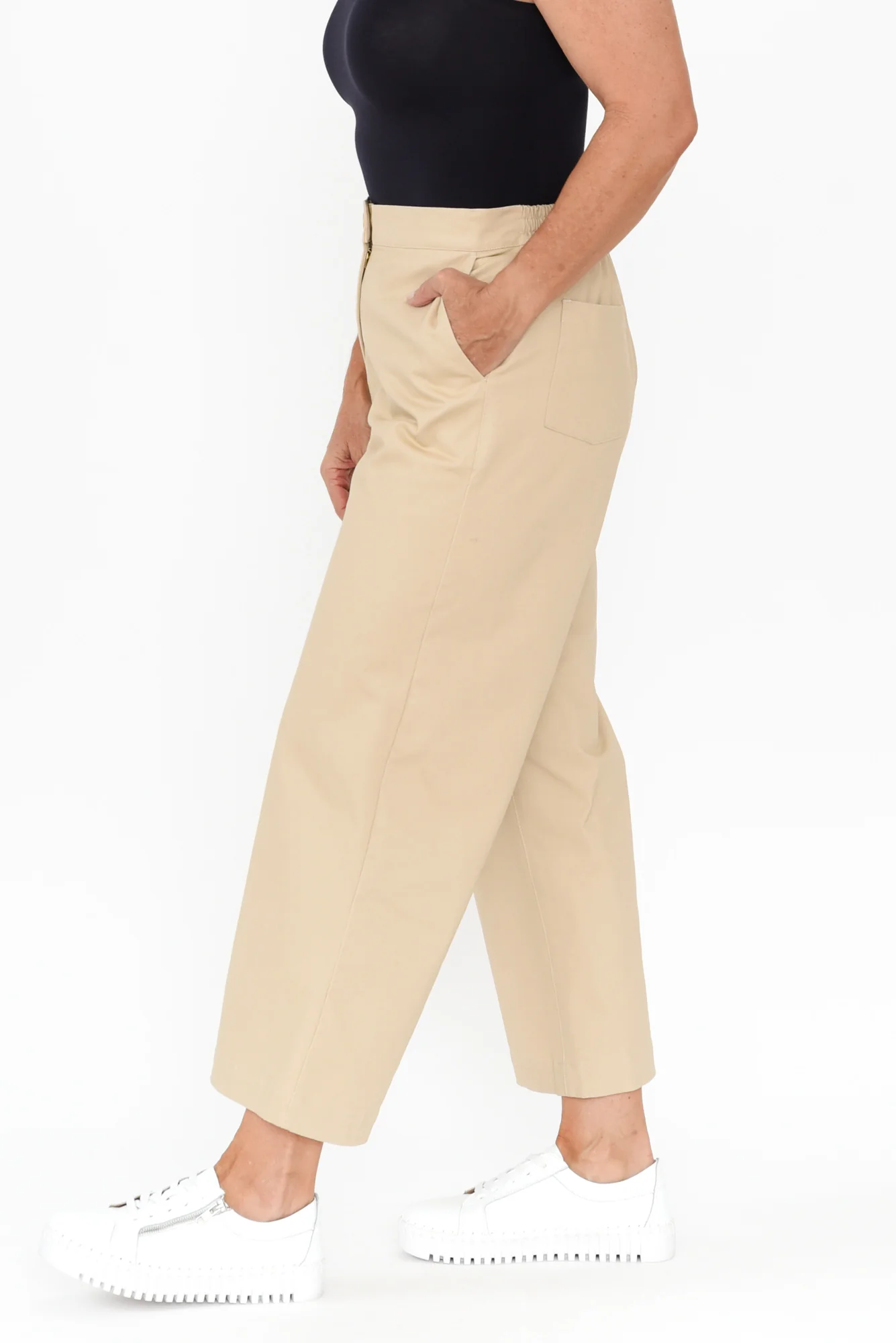 Sinatra Beige Cotton Wide Leg Pants - Image 4