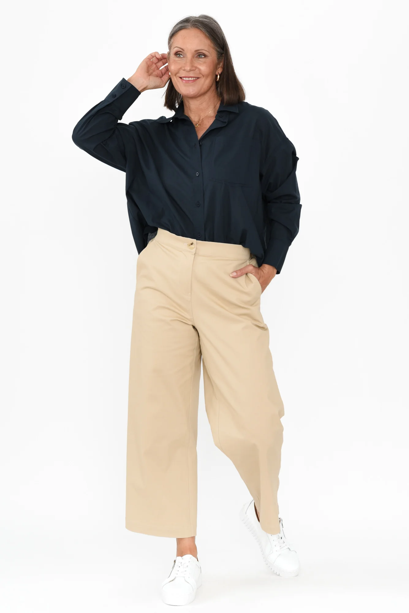 Sinatra Beige Cotton Wide Leg Pants - Image 7