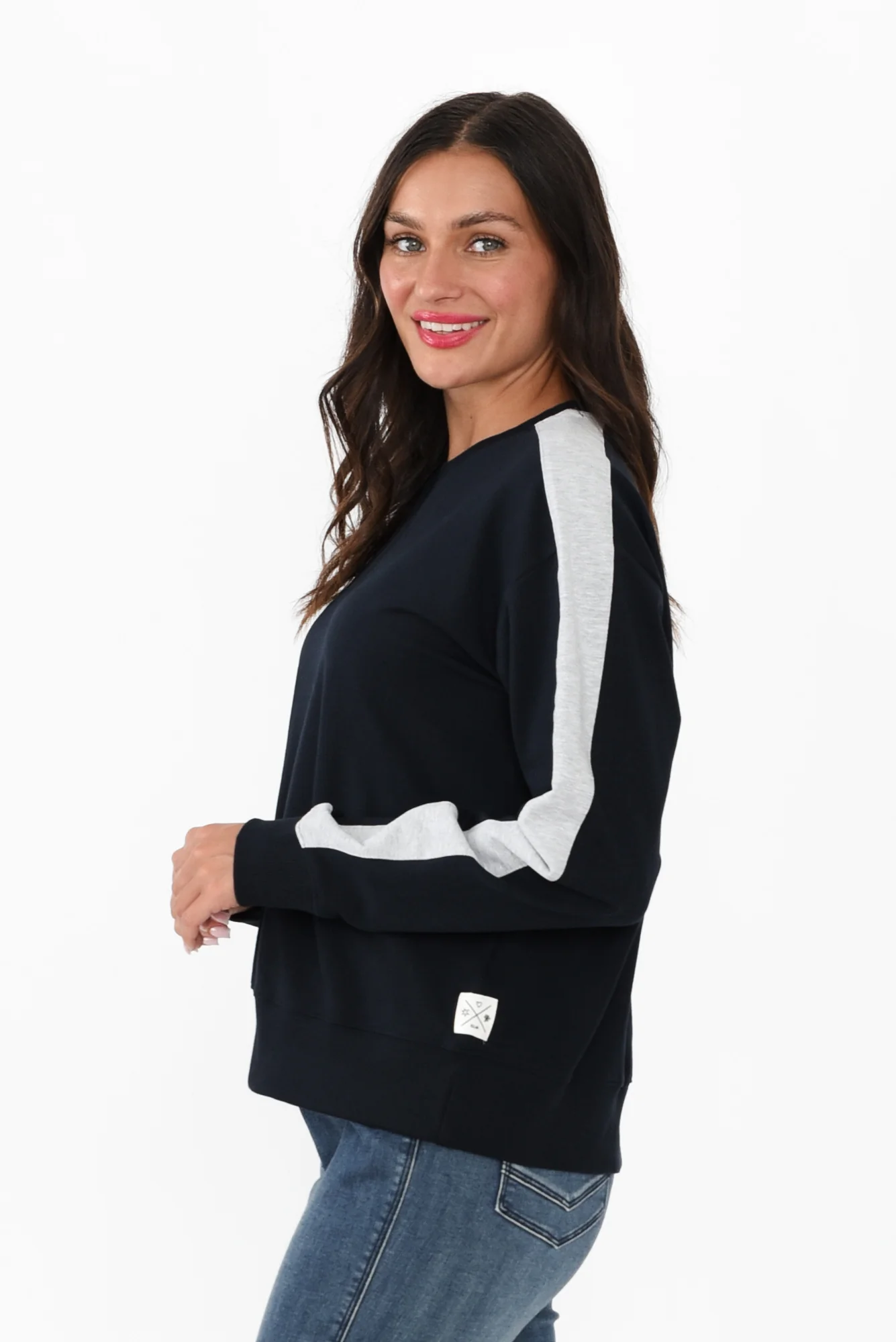 Sloane Navy Cotton Crewneck Sweatshirt - Image 3