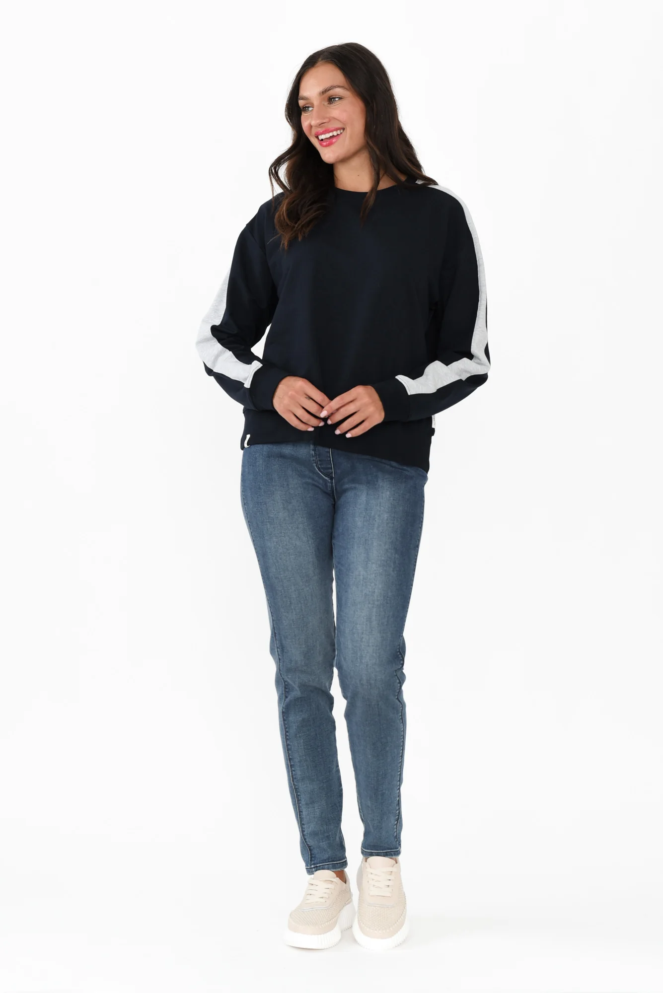 Sloane Navy Cotton Crewneck Sweatshirt - Image 6