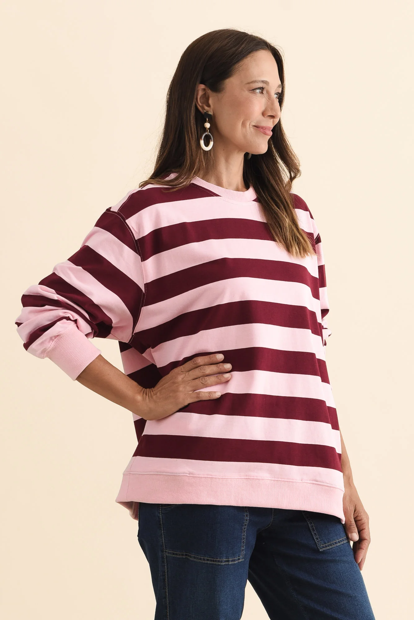 Stazie Pink Stripe Cotton Sweatshirt - Image 3
