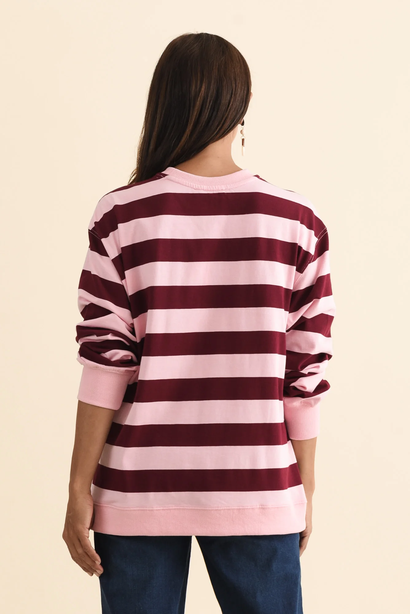 Stazie Pink Stripe Cotton Sweatshirt - Image 4