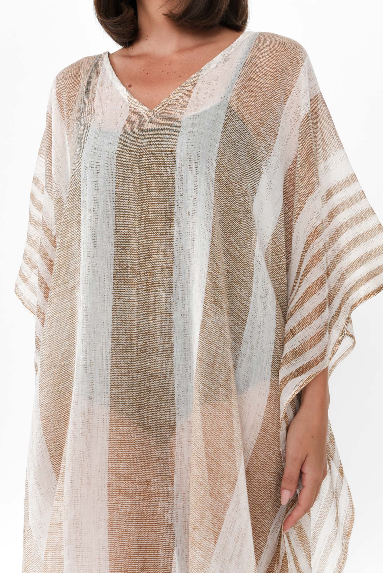 Stella Taupe Stripe Cotton Kaftan - Image 4