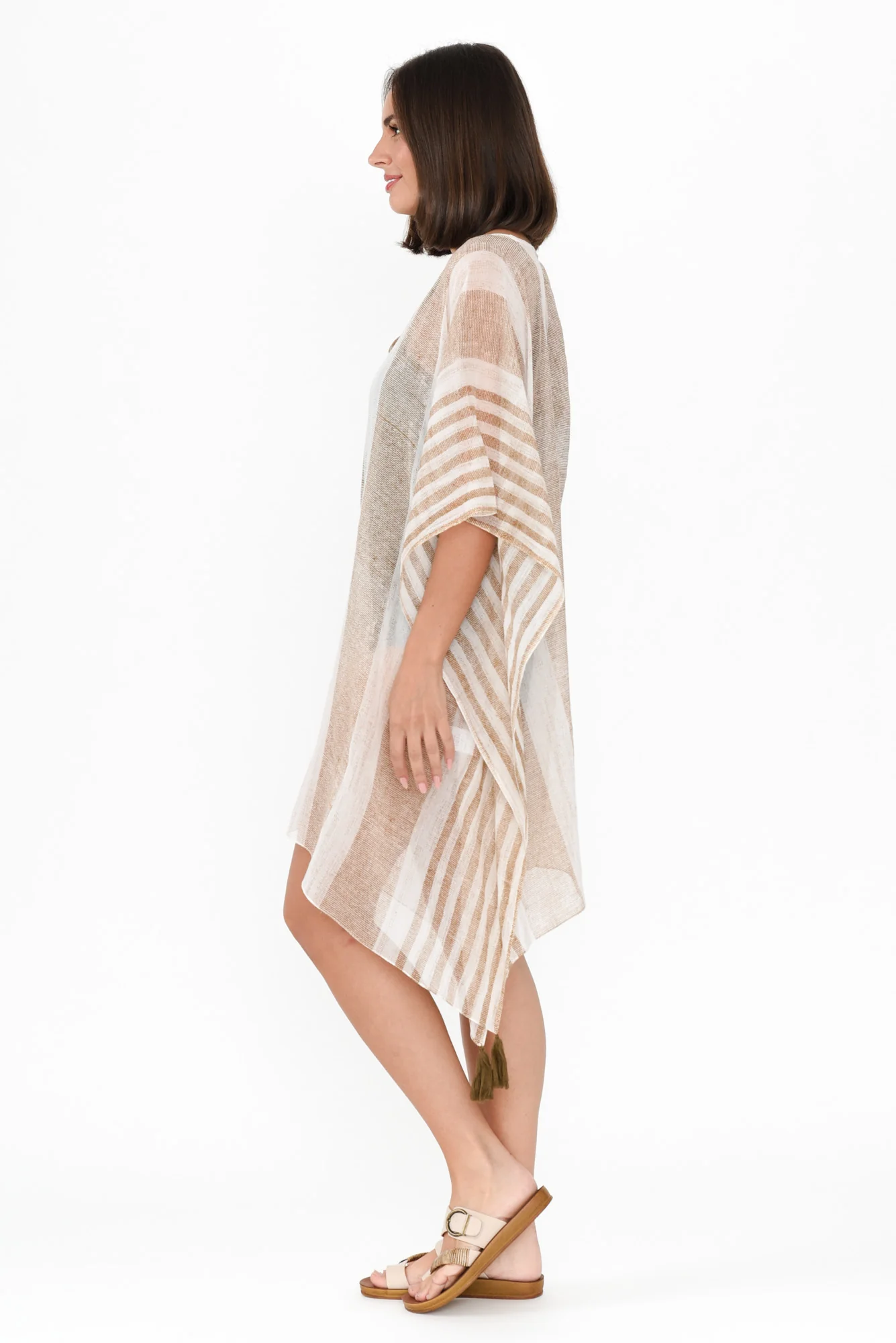 Stella Taupe Stripe Cotton Kaftan - Image 5