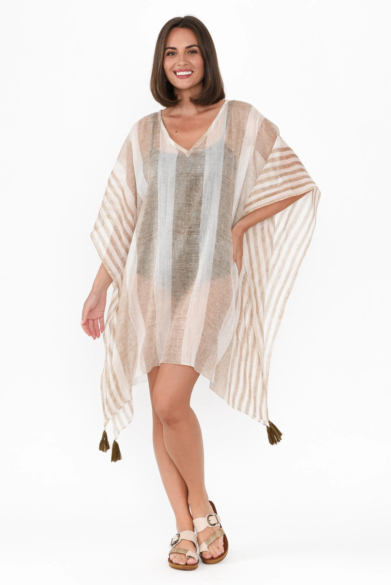 Stella Taupe Stripe Cotton Kaftan - Image 7
