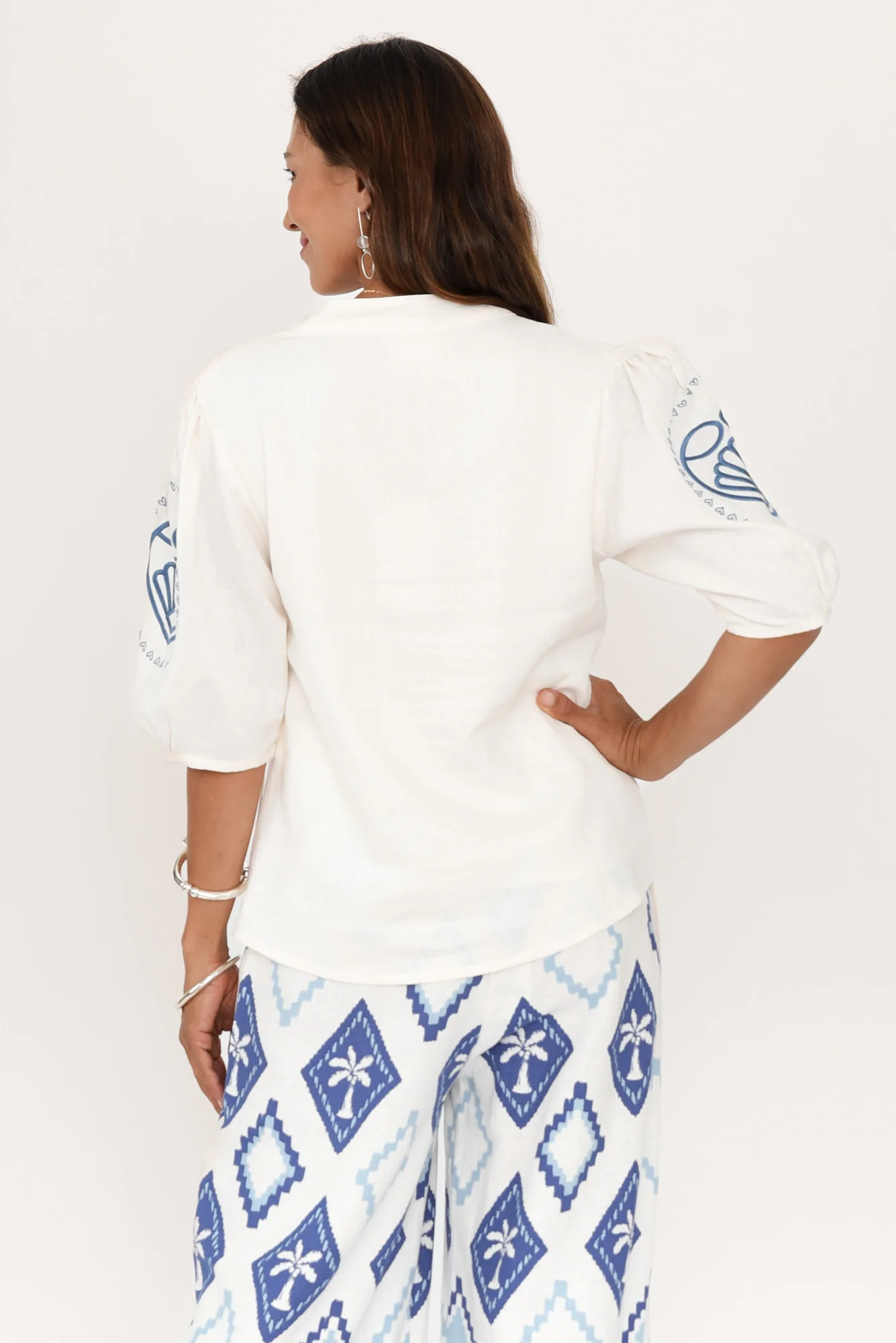 Steph Cream Seashell Embroidered Linen Top - Image 4