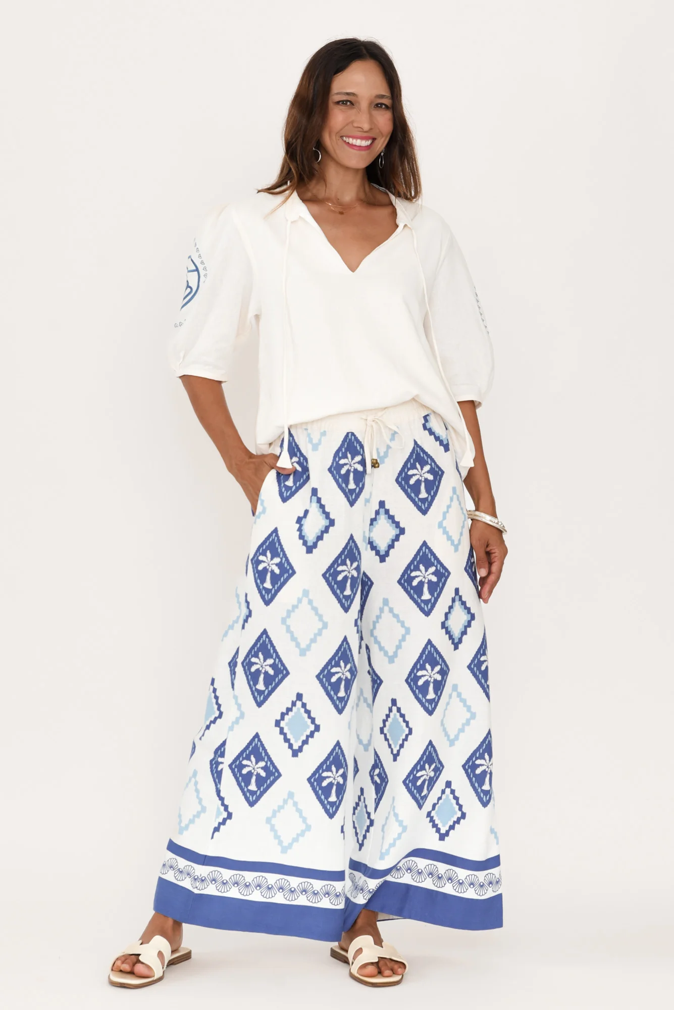 Steph Cream Seashell Embroidered Linen Top - Image 6