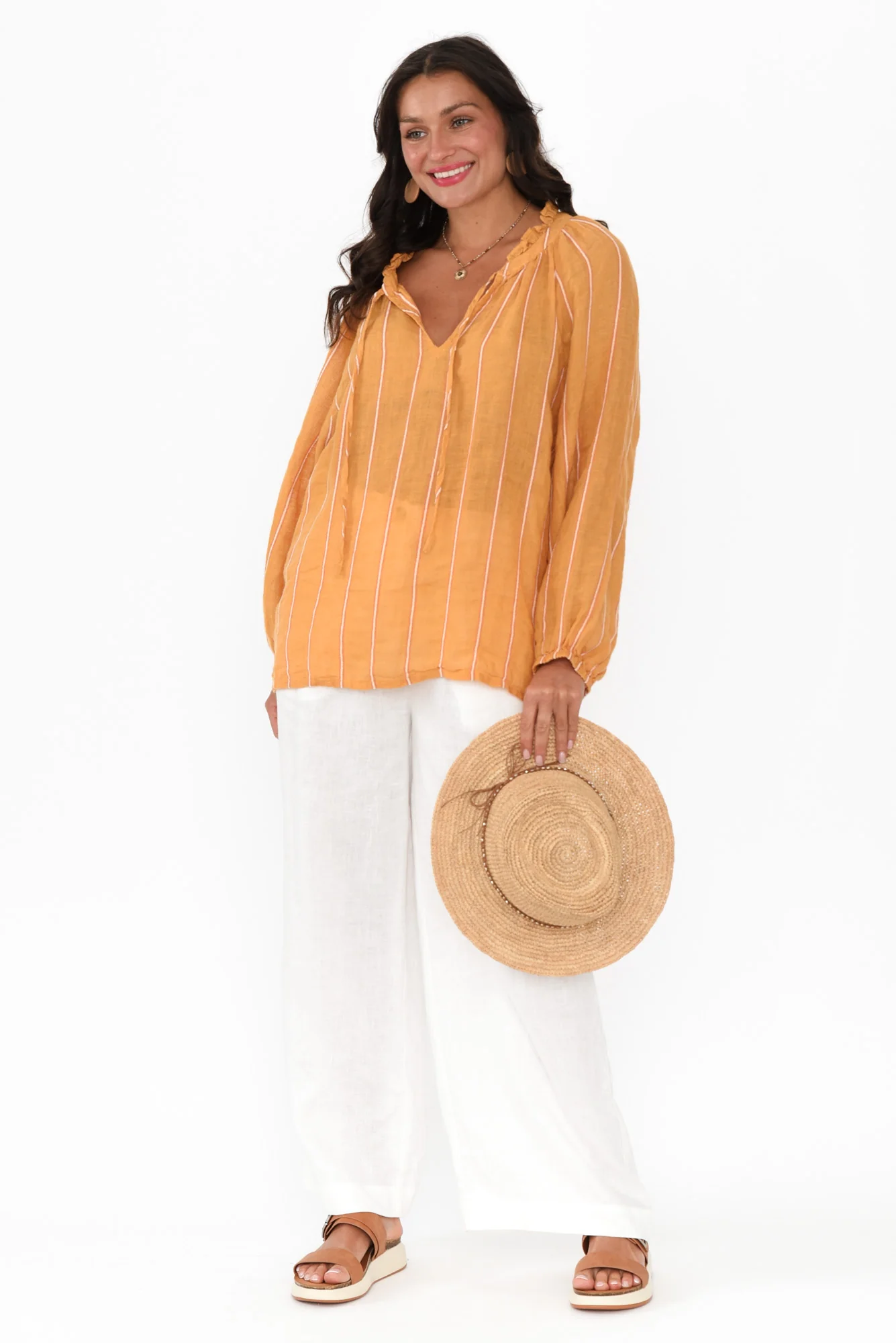 Sussana Mustard Stripe Linen Tie Top - Image 3