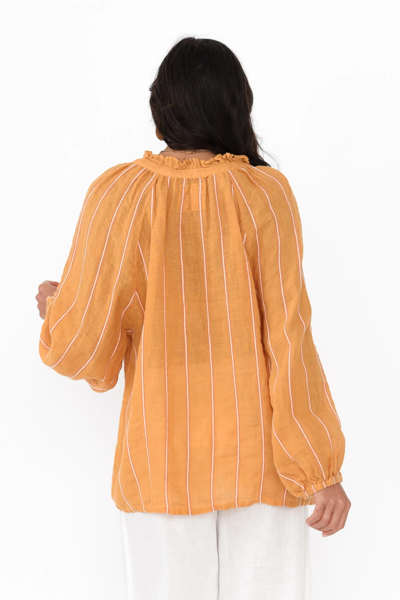 Sussana Mustard Stripe Linen Tie Top - Image 5