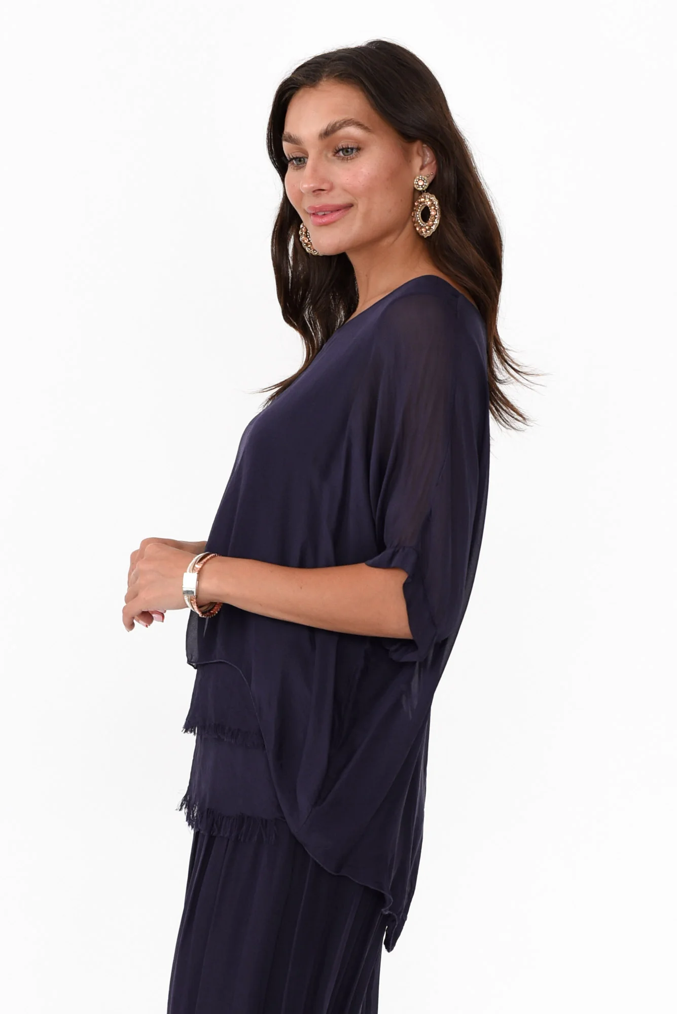 Talia Navy Silk Layer Top - Image 3