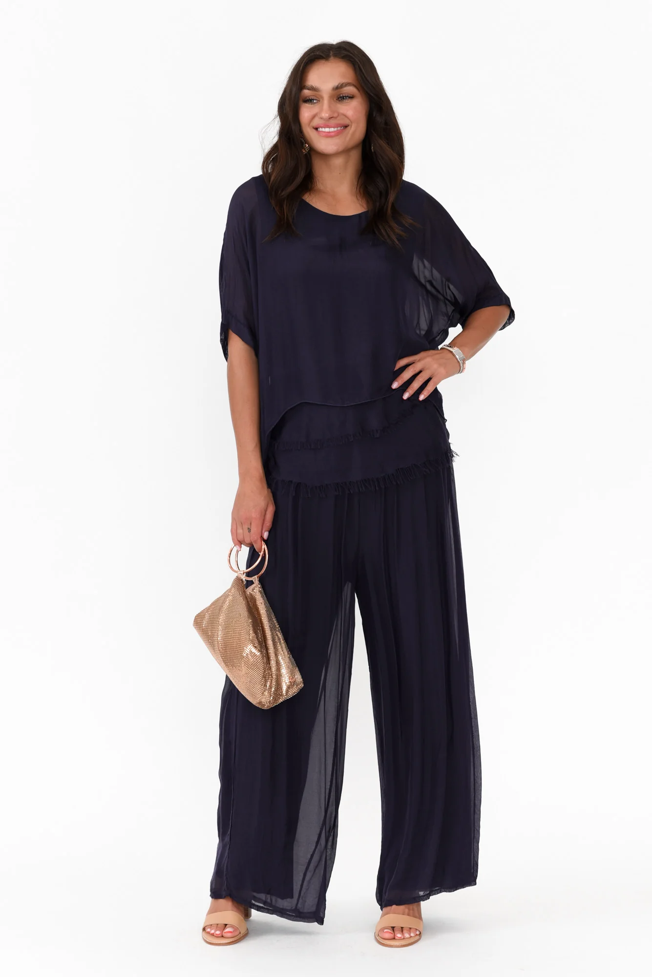 Talia Navy Silk Layer Top - Image 5
