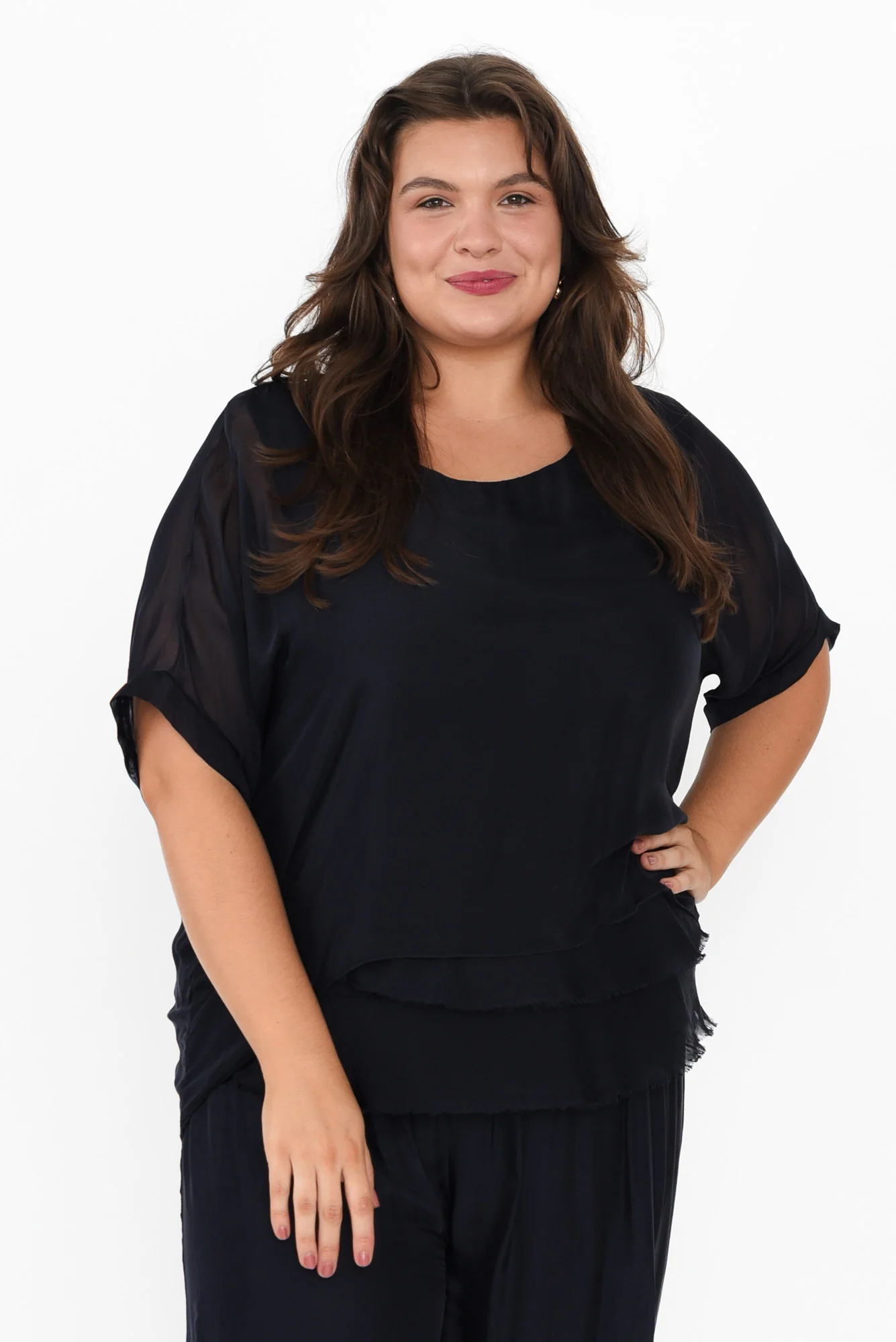 Talia Navy Silk Layer Top - Image 7