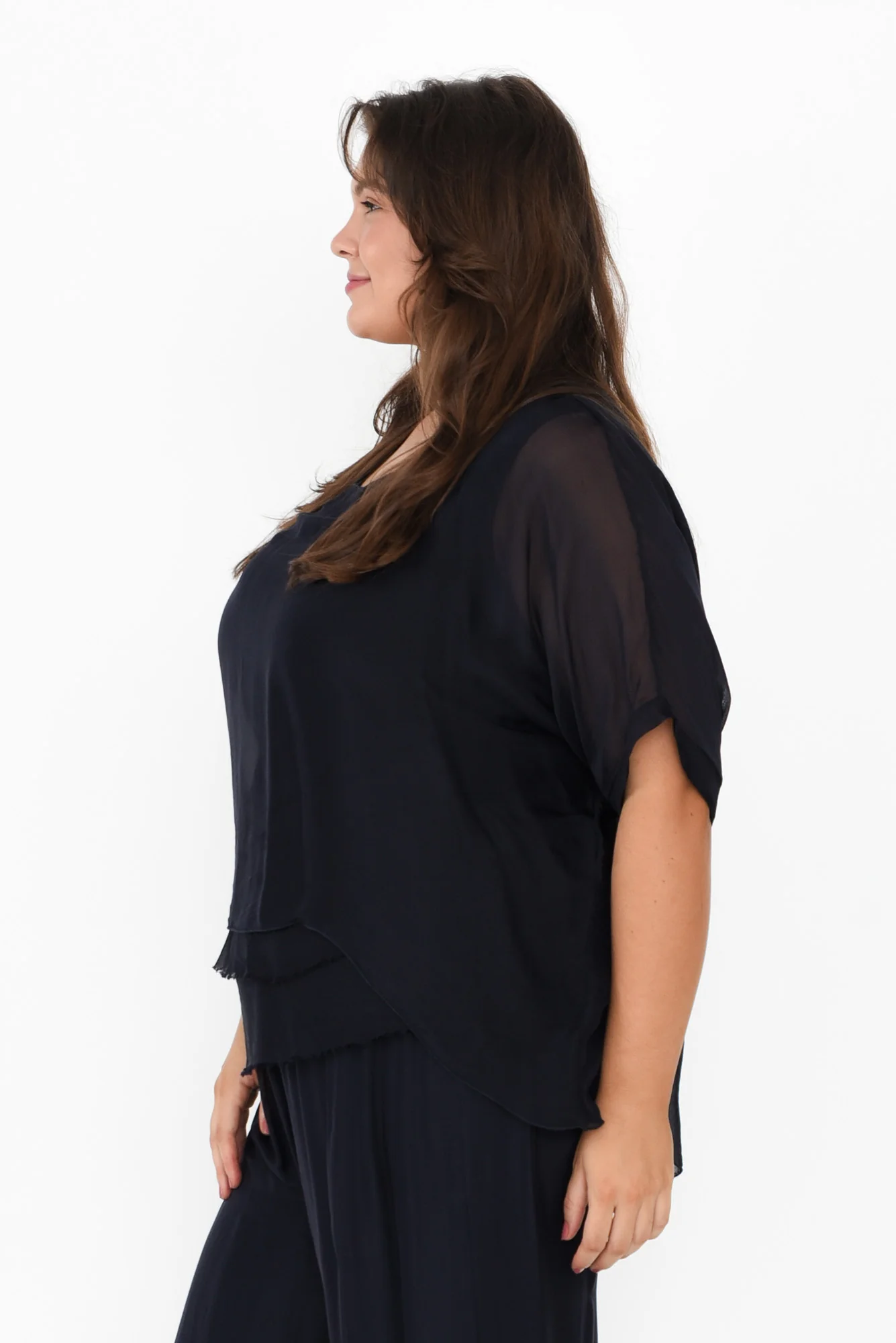 Talia Navy Silk Layer Top - Image 9