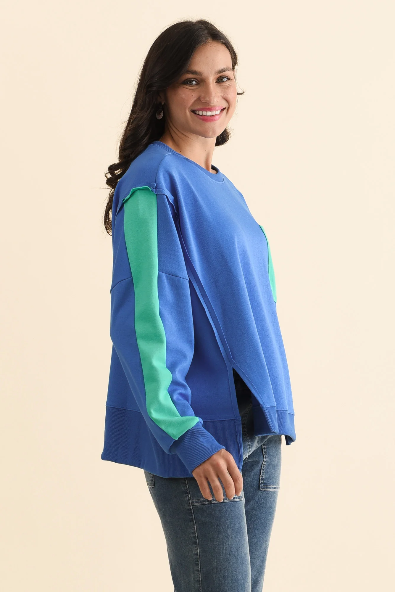 Tania Blue Contrast Cotton Sweatshirt - Image 3