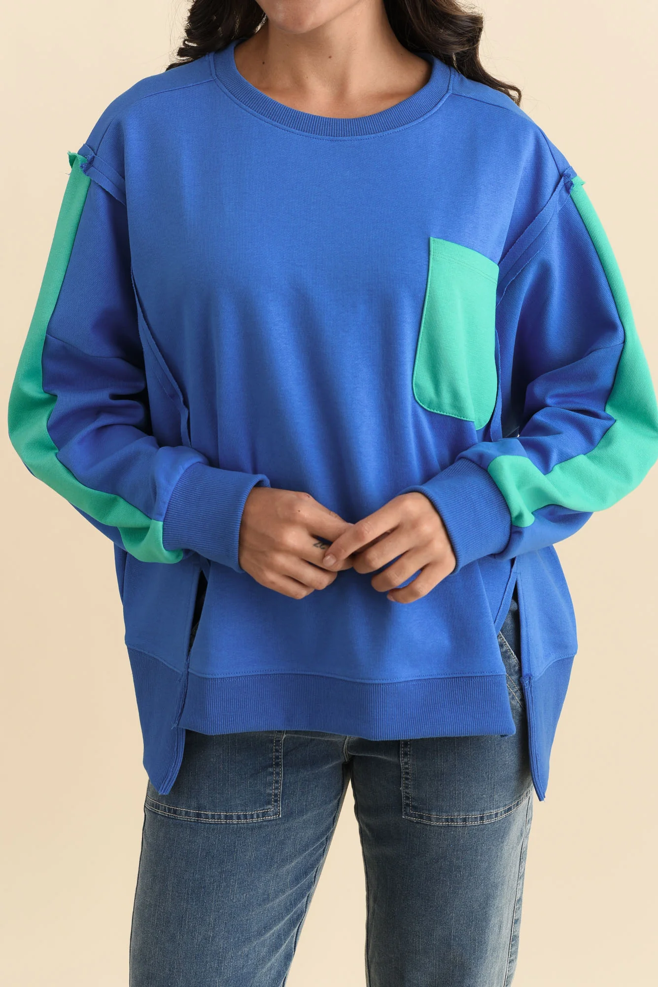 Tania Blue Contrast Cotton Sweatshirt - Image 5