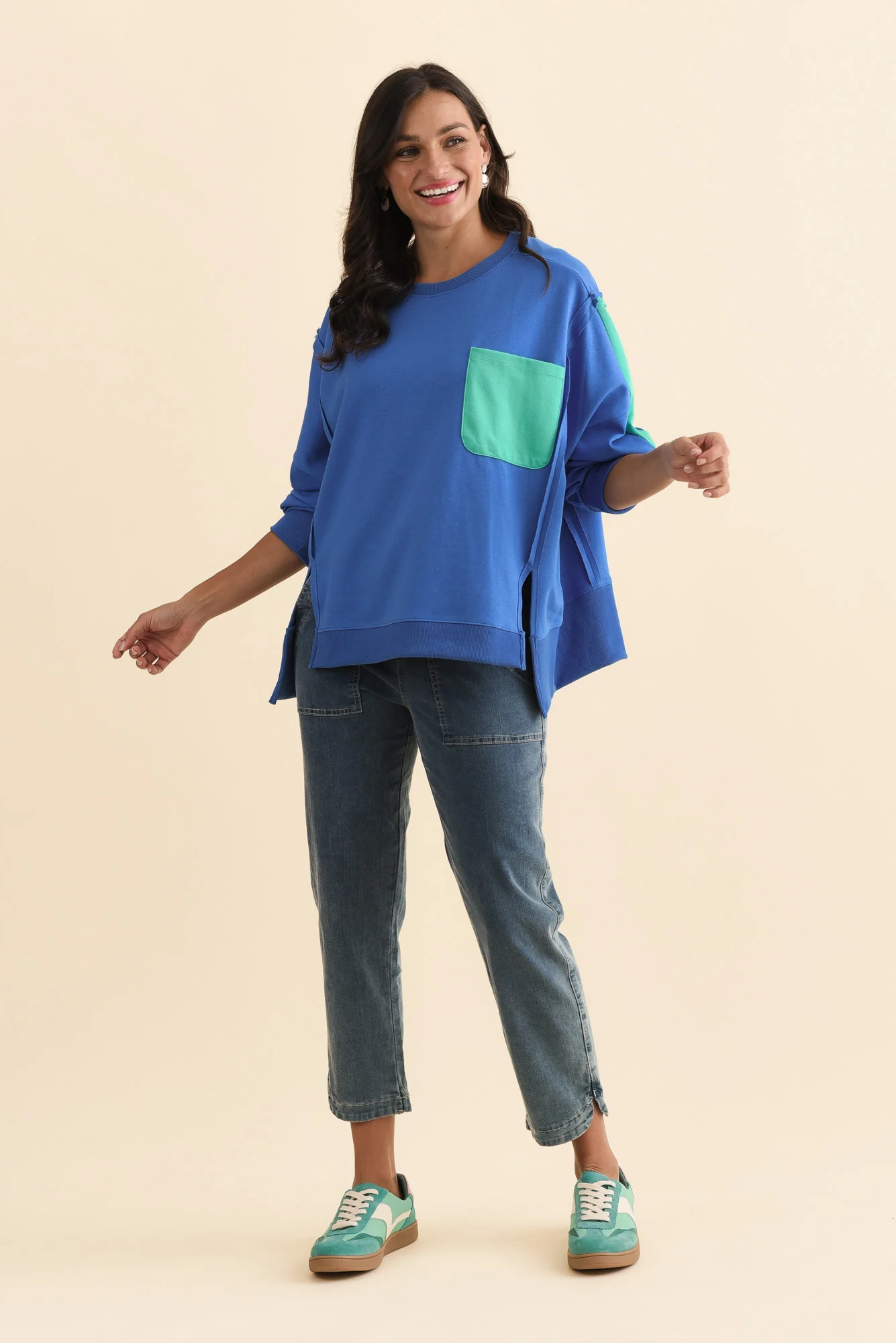Tania Blue Contrast Cotton Sweatshirt - Image 6