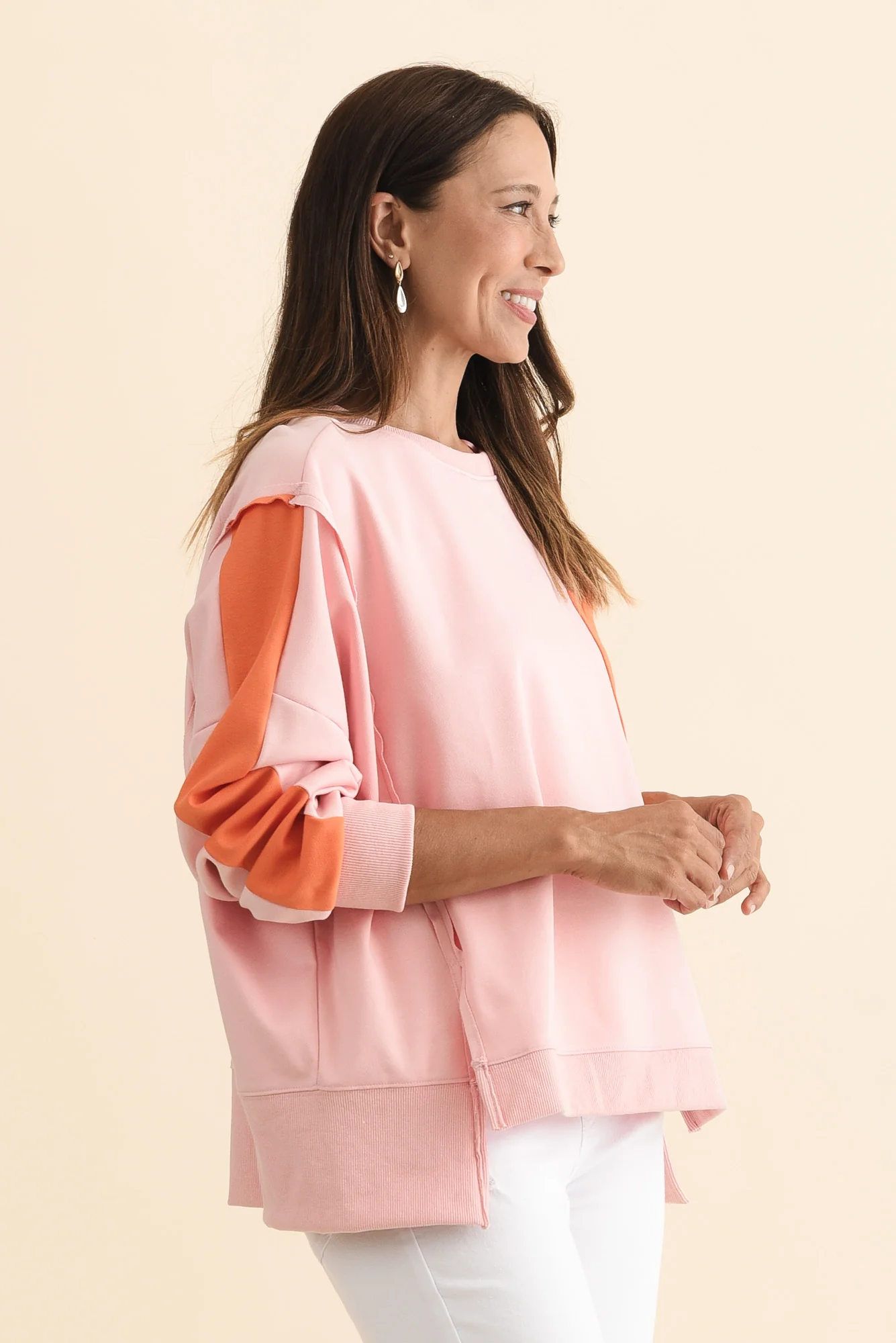 Tania Orange Contrast Cotton Sweatshirt - Image 3