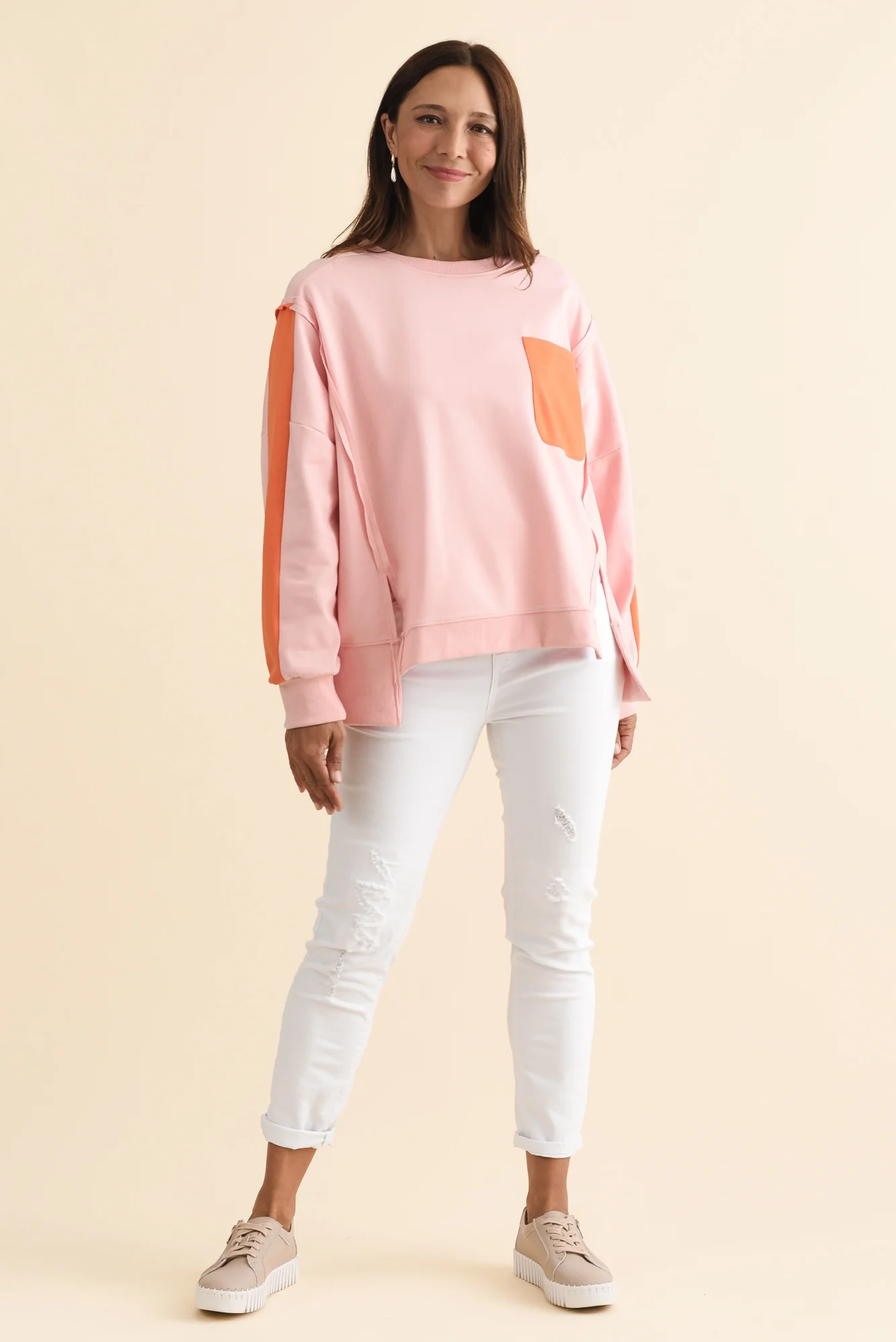 Tania Orange Contrast Cotton Sweatshirt - Image 6