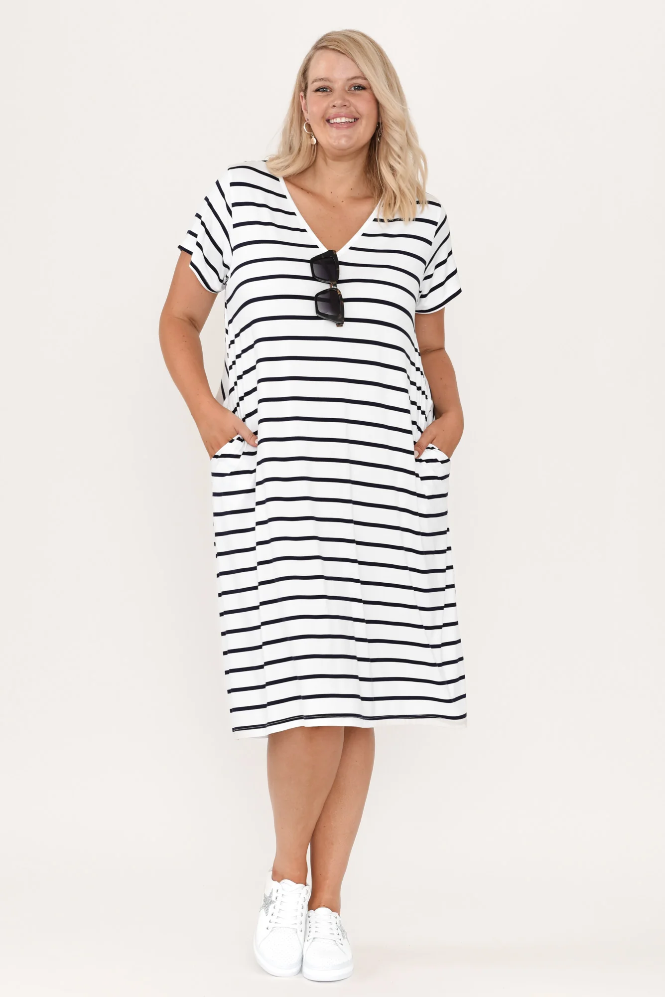 Tiffany White Stripe Bamboo Tee Dress - Image 11