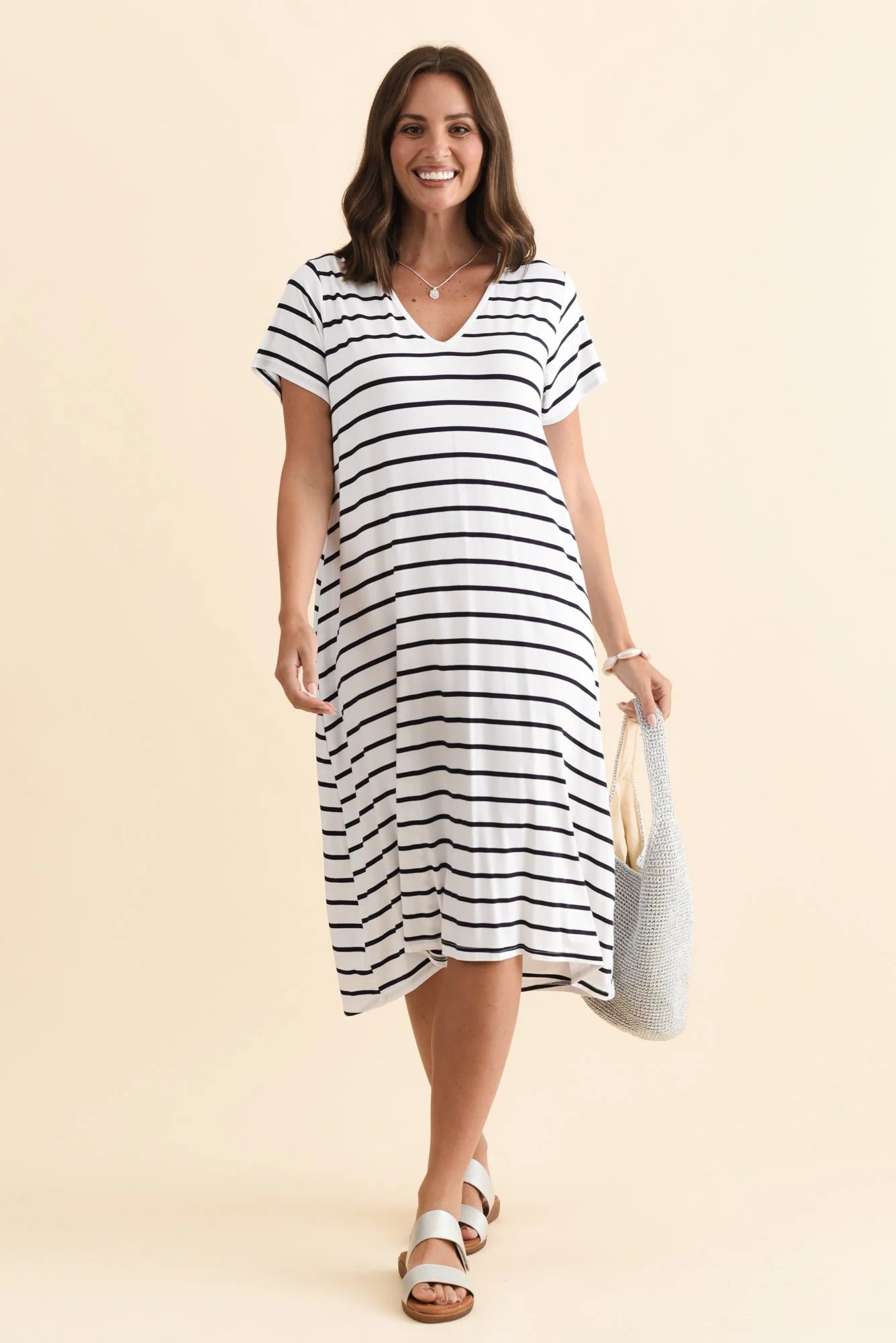 Tiffany White Stripe Bamboo Tee Dress - Image 3