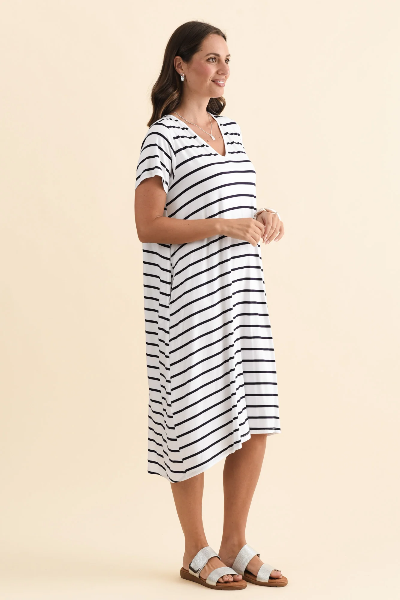 Tiffany White Stripe Bamboo Tee Dress - Image 4