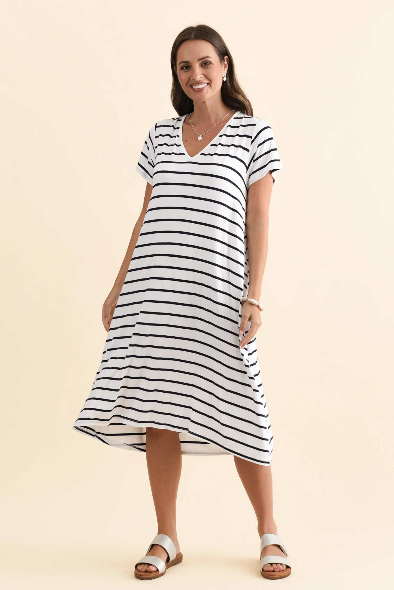 Tiffany White Stripe Bamboo Tee Dress - Image 7