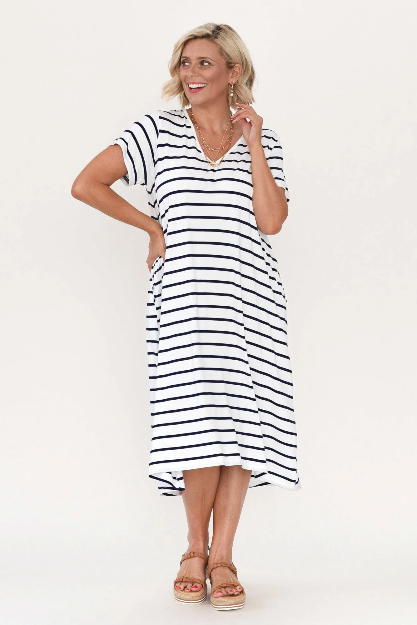 Tiffany White Stripe Bamboo Tee Dress - Image 8