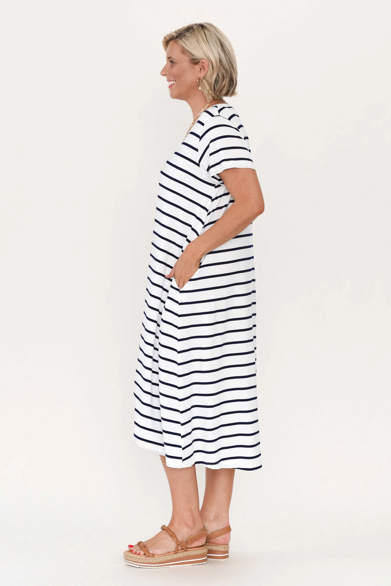 Tiffany White Stripe Bamboo Tee Dress - Image 9