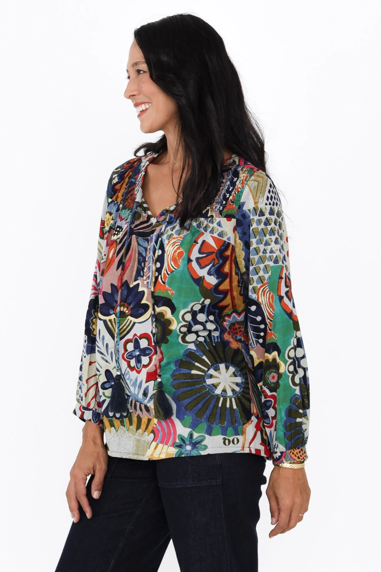 Virgie Navy Floral Tie Top - Image 3