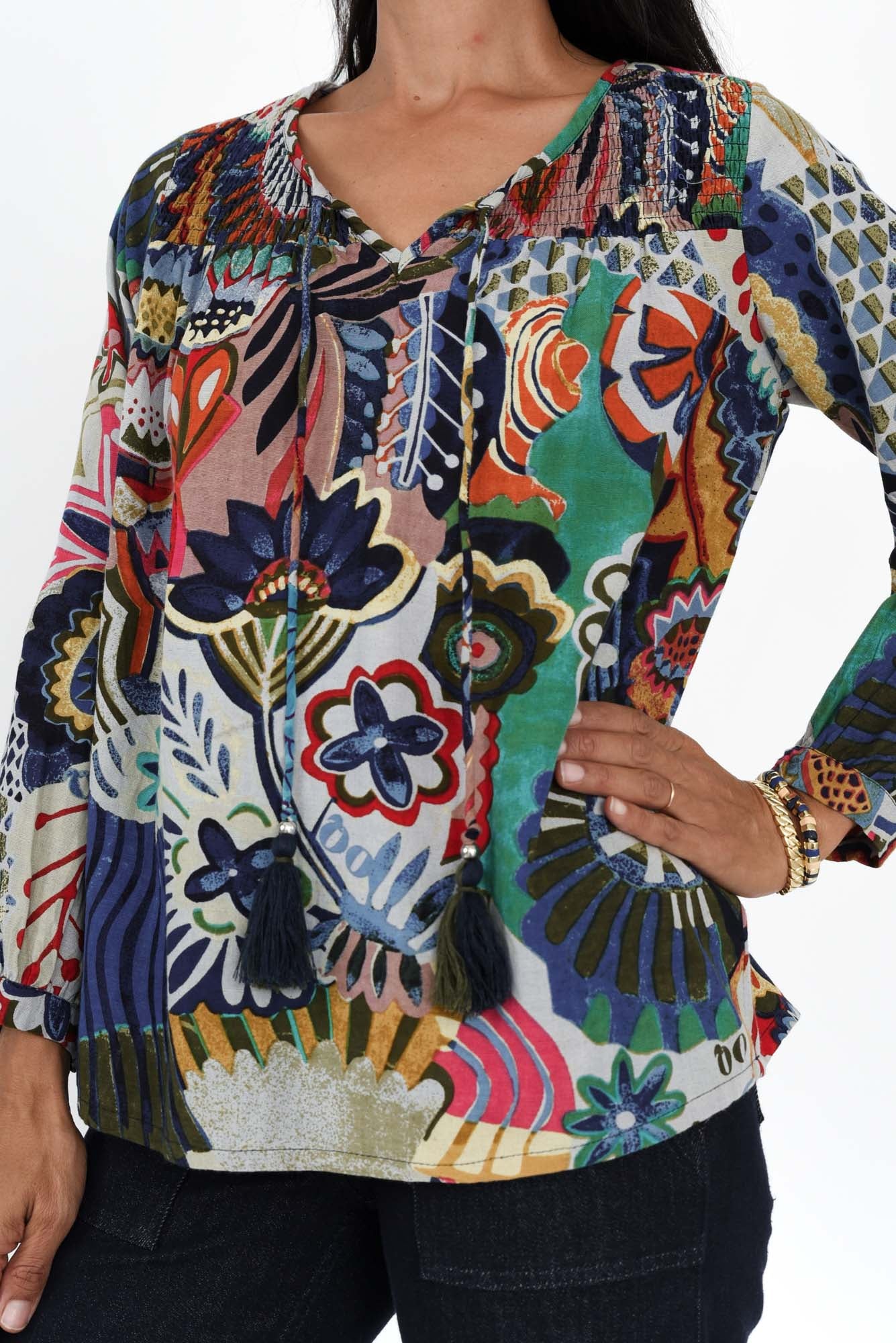 Virgie Navy Floral Tie Top - Image 5