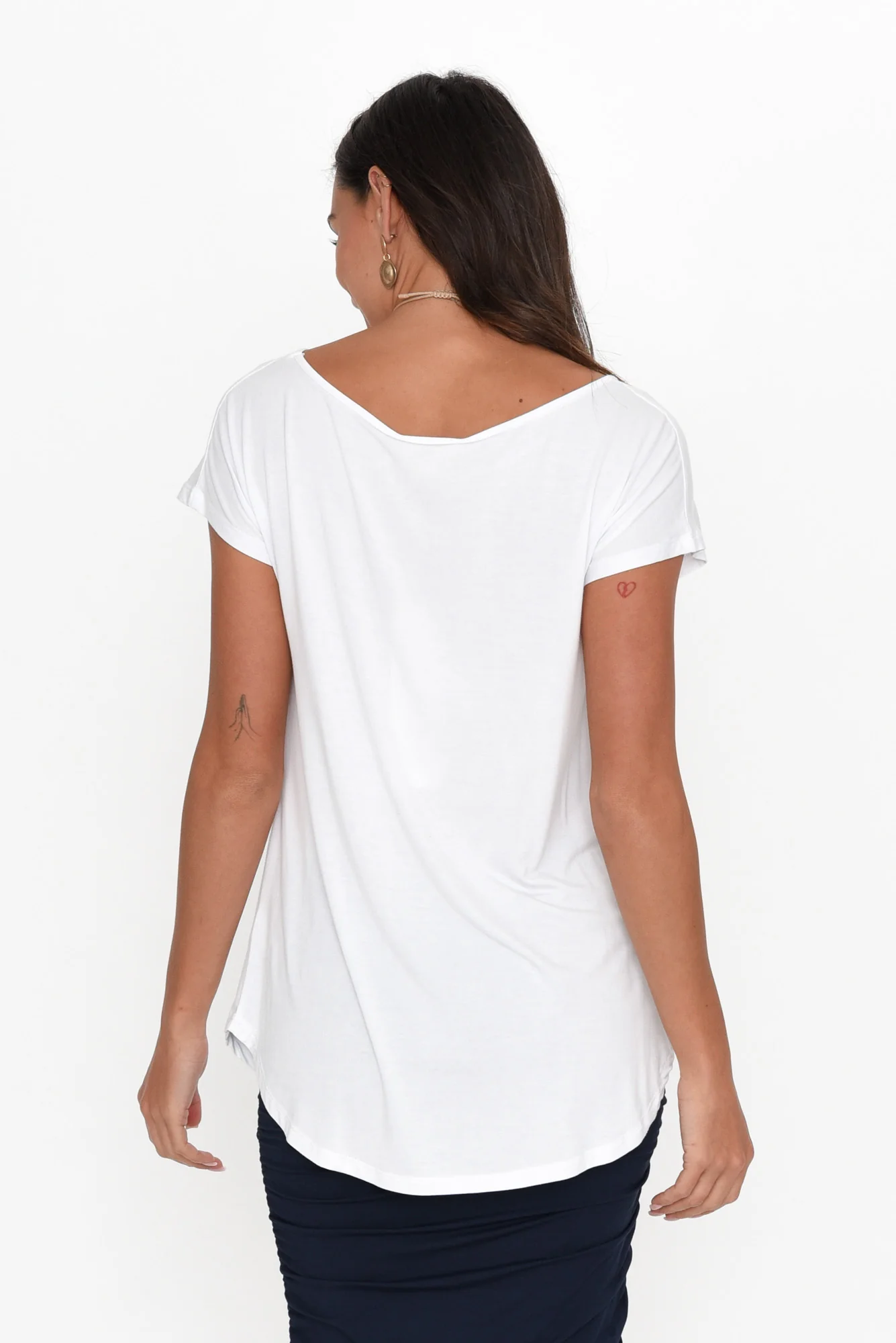 Pia White Bamboo Boatneck Tee - Image 6