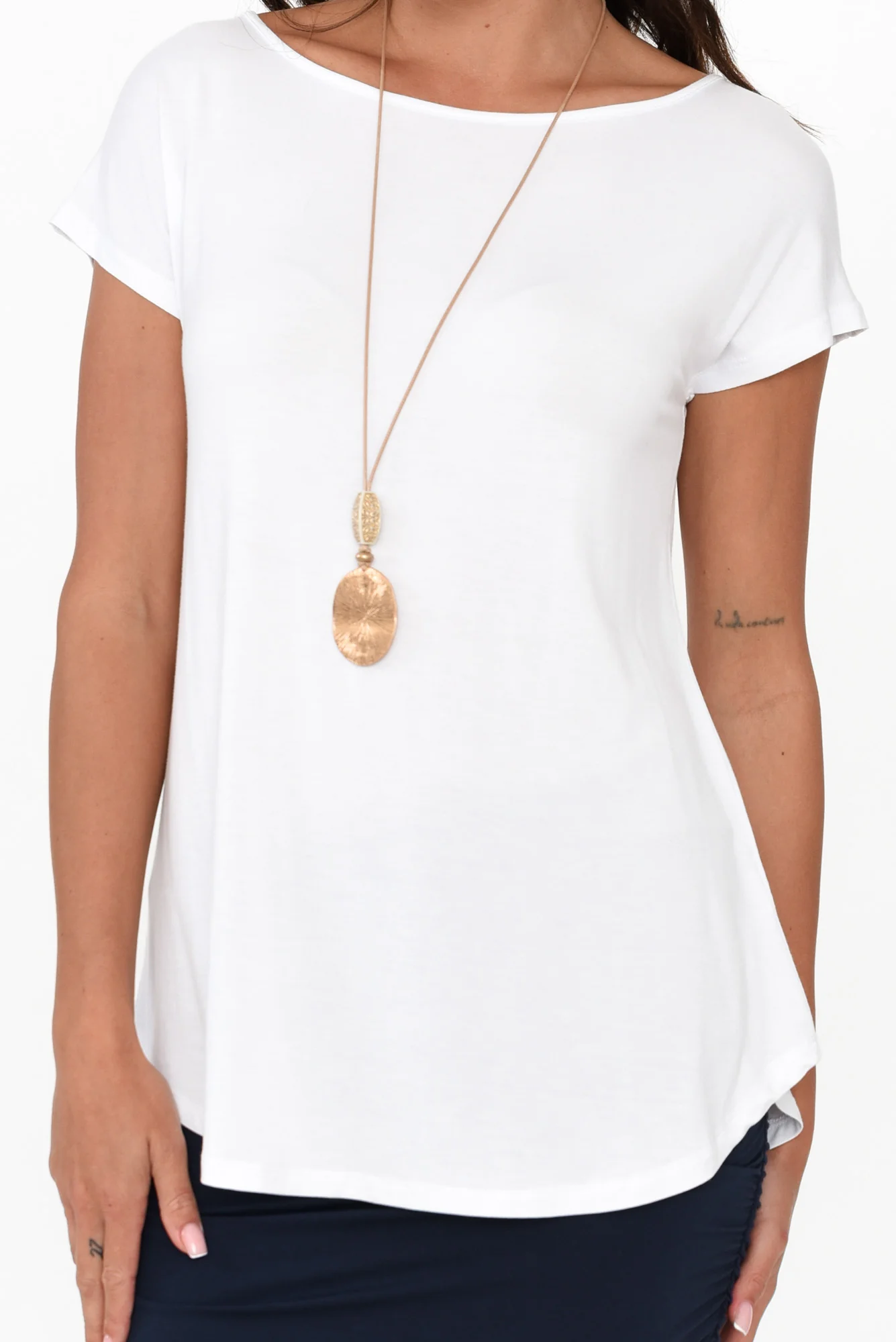 Pia White Bamboo Boatneck Tee - Image 7